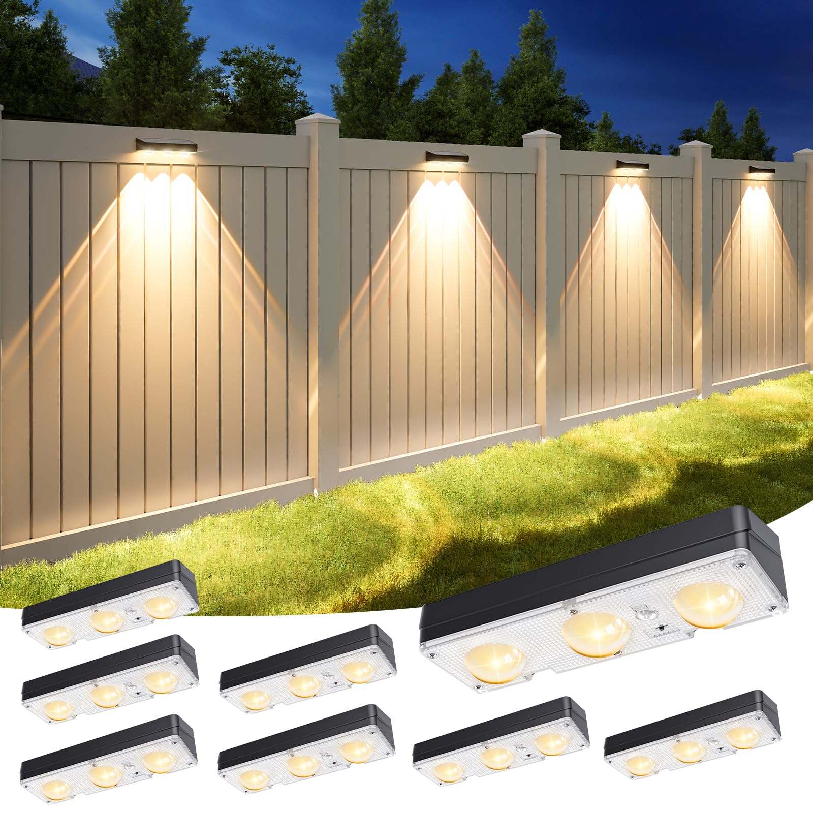 APONUO Solar Fence Lights Outdoor Waterproof, Fence Lights Solar Powered, 12 RGB Color Modes & Warm White & Cool White, Fence So