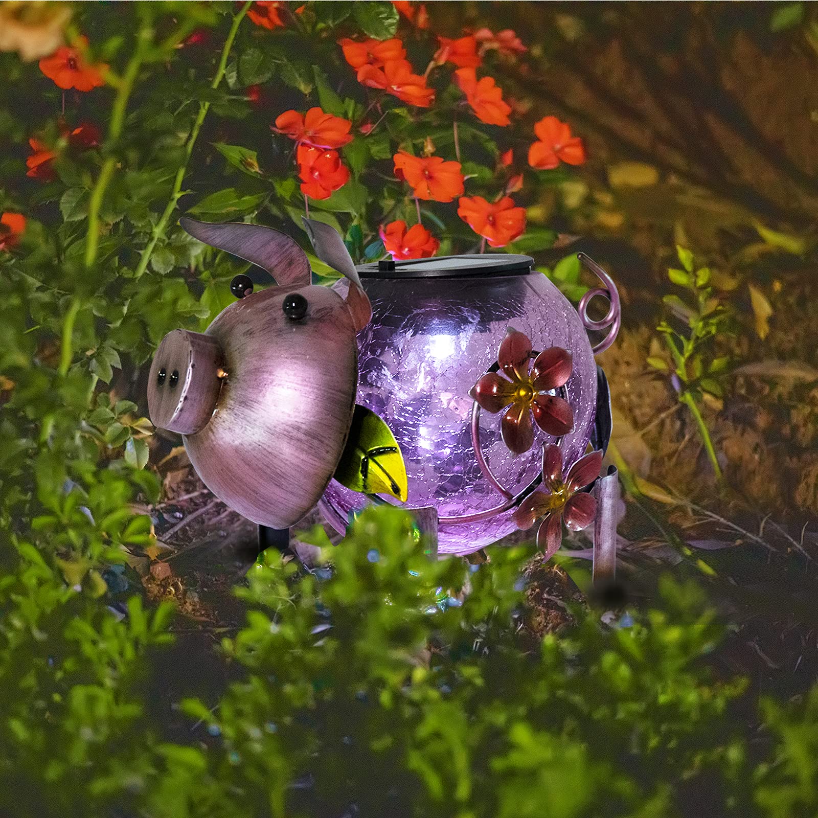MUMTOP Solar Lantern - Waterproof Pink Glass Decorative Tabletop Ornament for Garden - Model 4267150