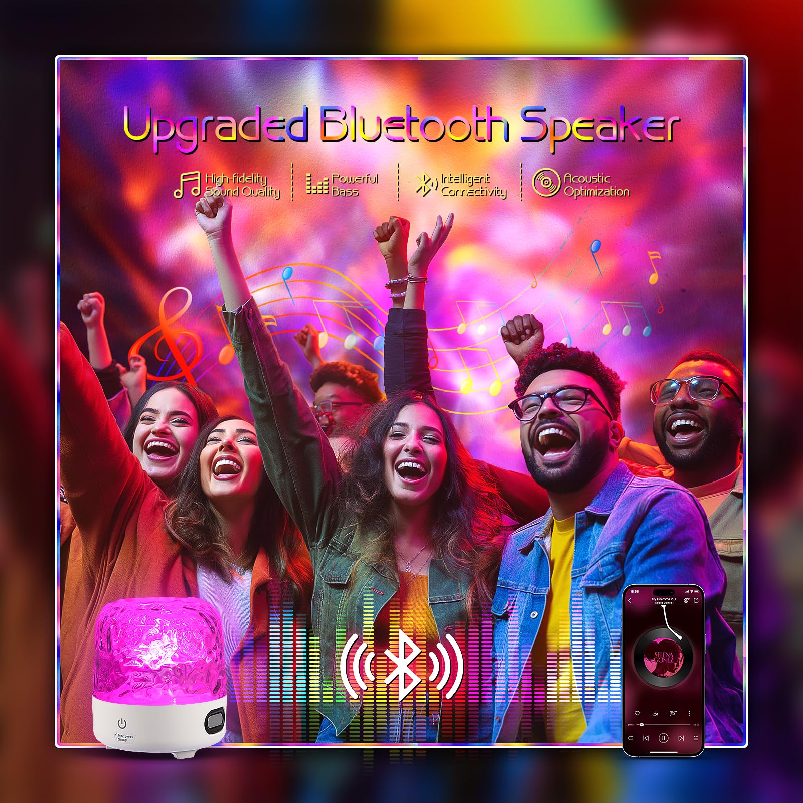 ecstal Luminorthe Cube Lamp with Bluetooth Speaker, 16 Color Projector, Remote Control, White, Model CY-01