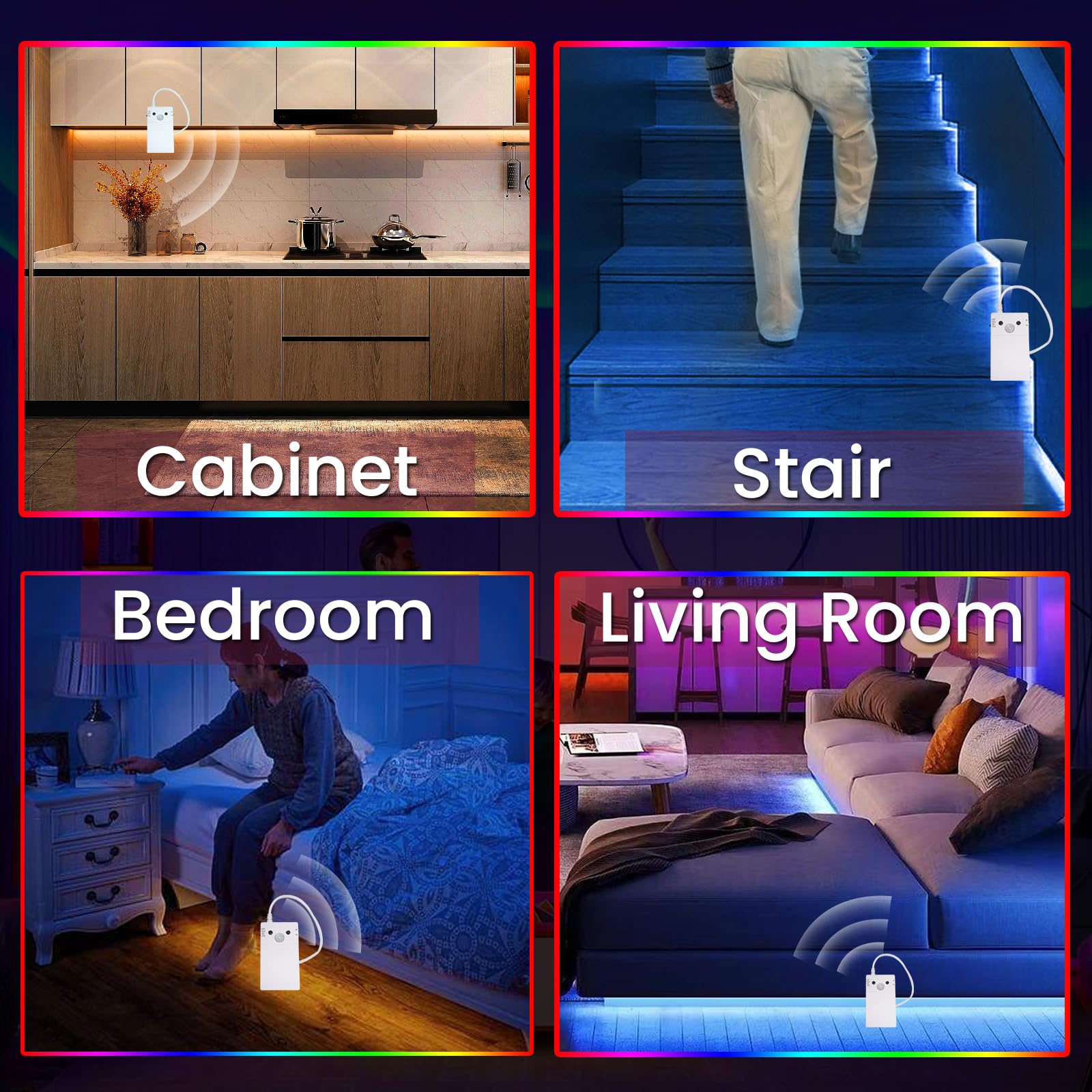 Motion Sensor Strip Lights Battery Powered With Remote/4Modes, 4.9Ft 16Colors Changing Rgbw Closet Light Strip Dimmable, Motion Activated Led Strip Light Indoor For Bedroom, Kitchen, Cabinet, Stair