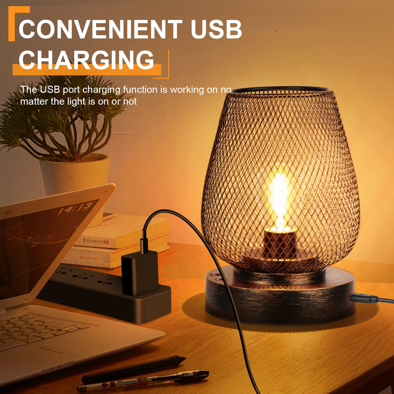 UBright Battery Operated Outdoor Table Lamp, Metal Cage, 4 Lighting Modes, 2 Pack, A-Bronze