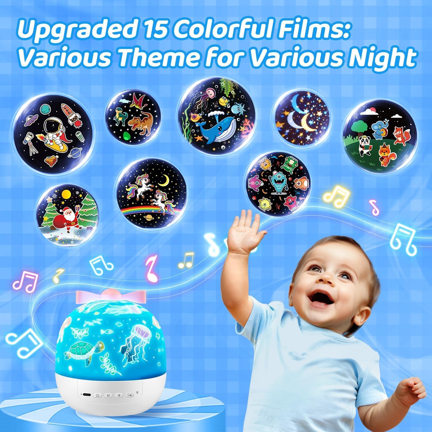 PIKOY Kids Toys for Girls Gifts, 15 Films Light Projector for Girls Toys Age 6-8, 15 Soothing Music for Kids Toys 0-10,Star+Unic