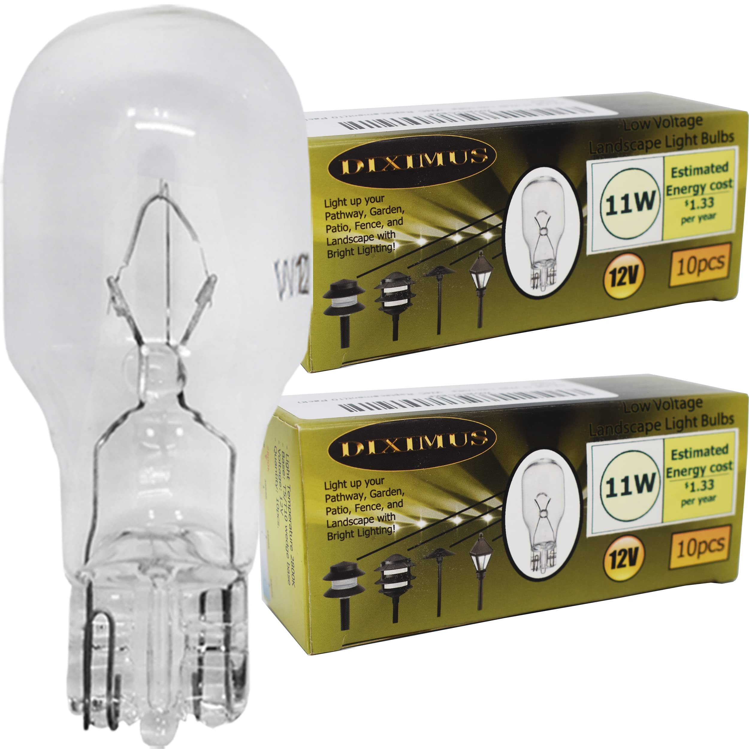 Landscape Low Voltage - Pack 20-12 Volt 11W - T5 Wedge Bulbs - Compatible With Malibu Lights - Garden - Deck Light Bulbs - Yard 