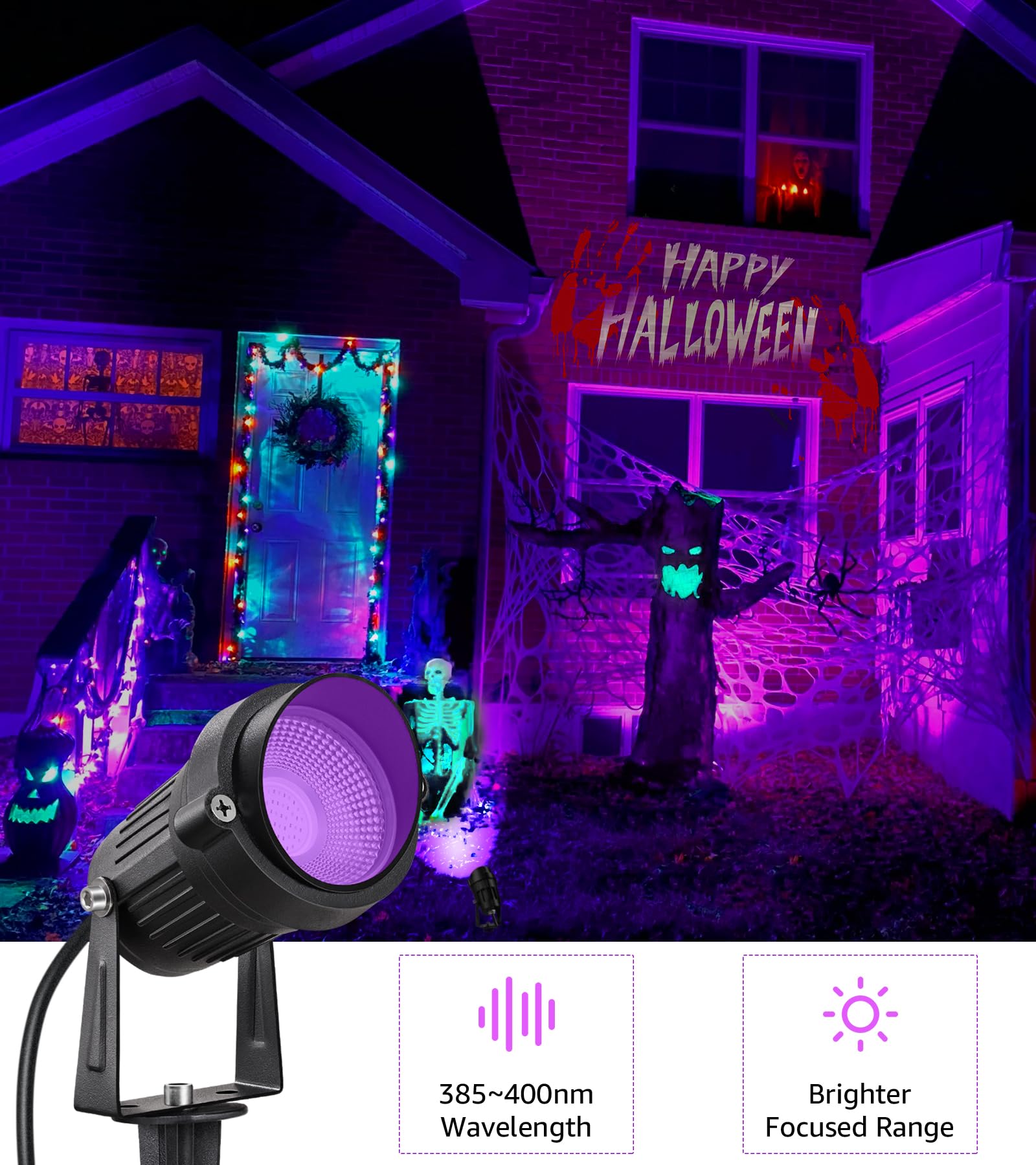 Sunvie 10W Led Black Light Spotlight - Waterproof Purple Light For Halloween & Glow Parties, 2-Pack