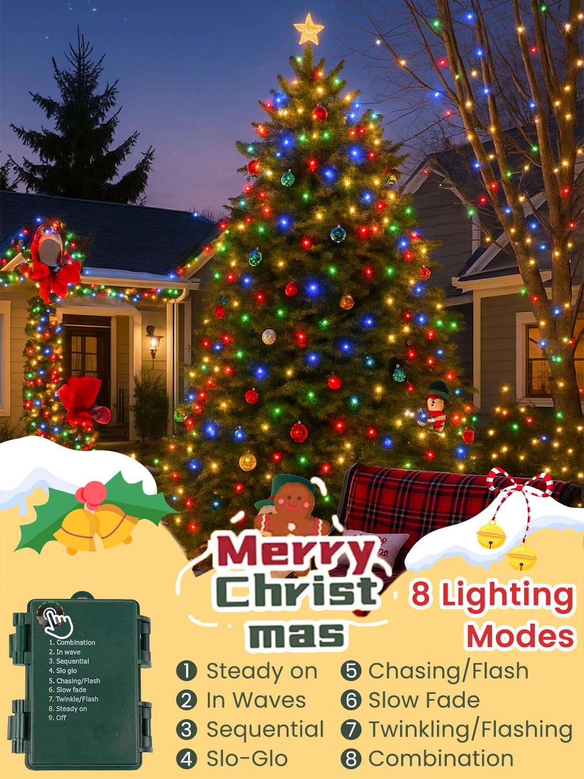 4 Pack Battery Operated Christmas Lights With Timer  132Ft 400 Led Waterproof Battery Twinkle Light  8 Modes Green Wire Fairy Light For Indoor & Outdoor Bedroom Tree Christmas Decorations (Multicolor)