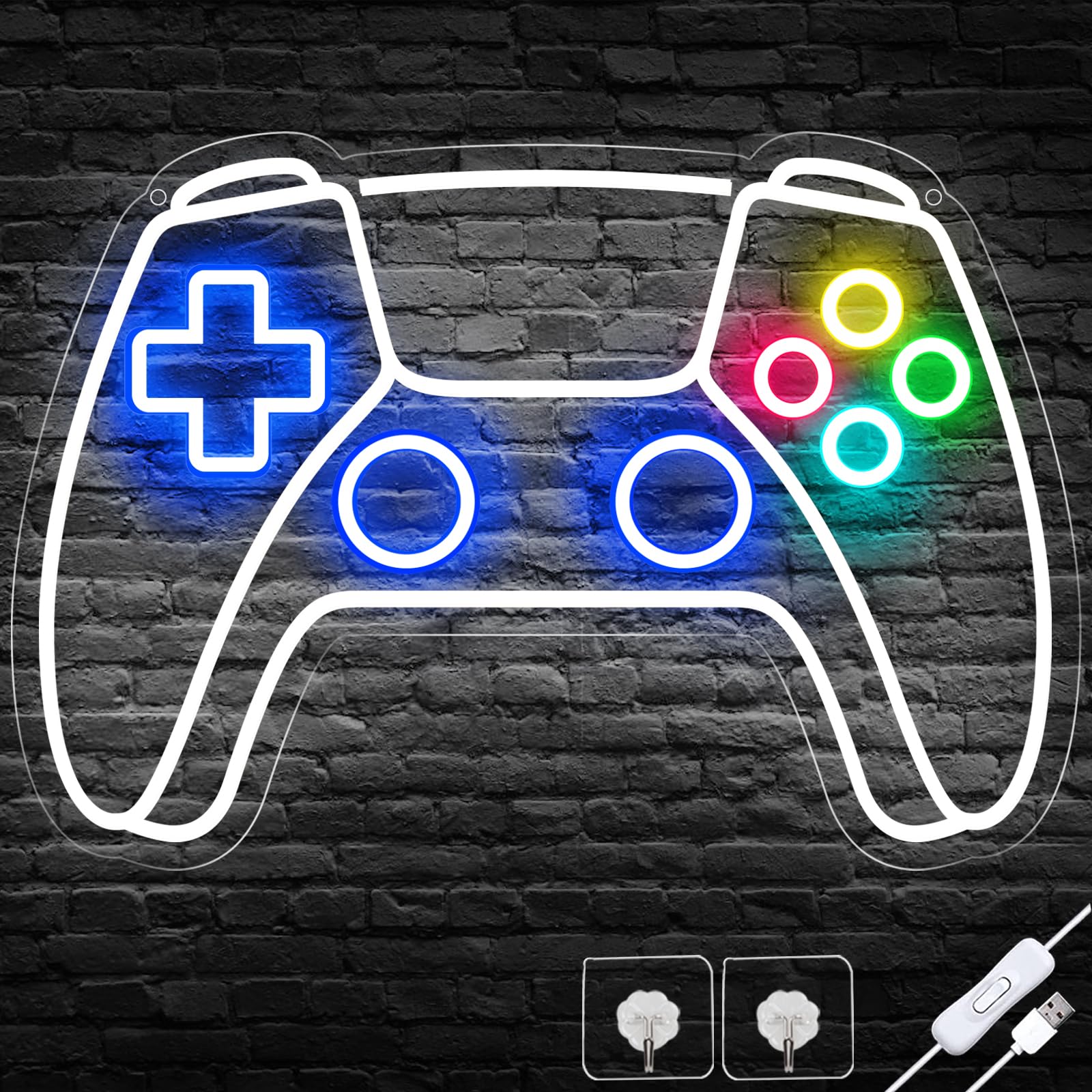 Ethereal Lomoer Gamer Neon Sign, Gamepad Shaped LED, USB Powered, 16.3 x 11.4 x 0.8 Inches, White