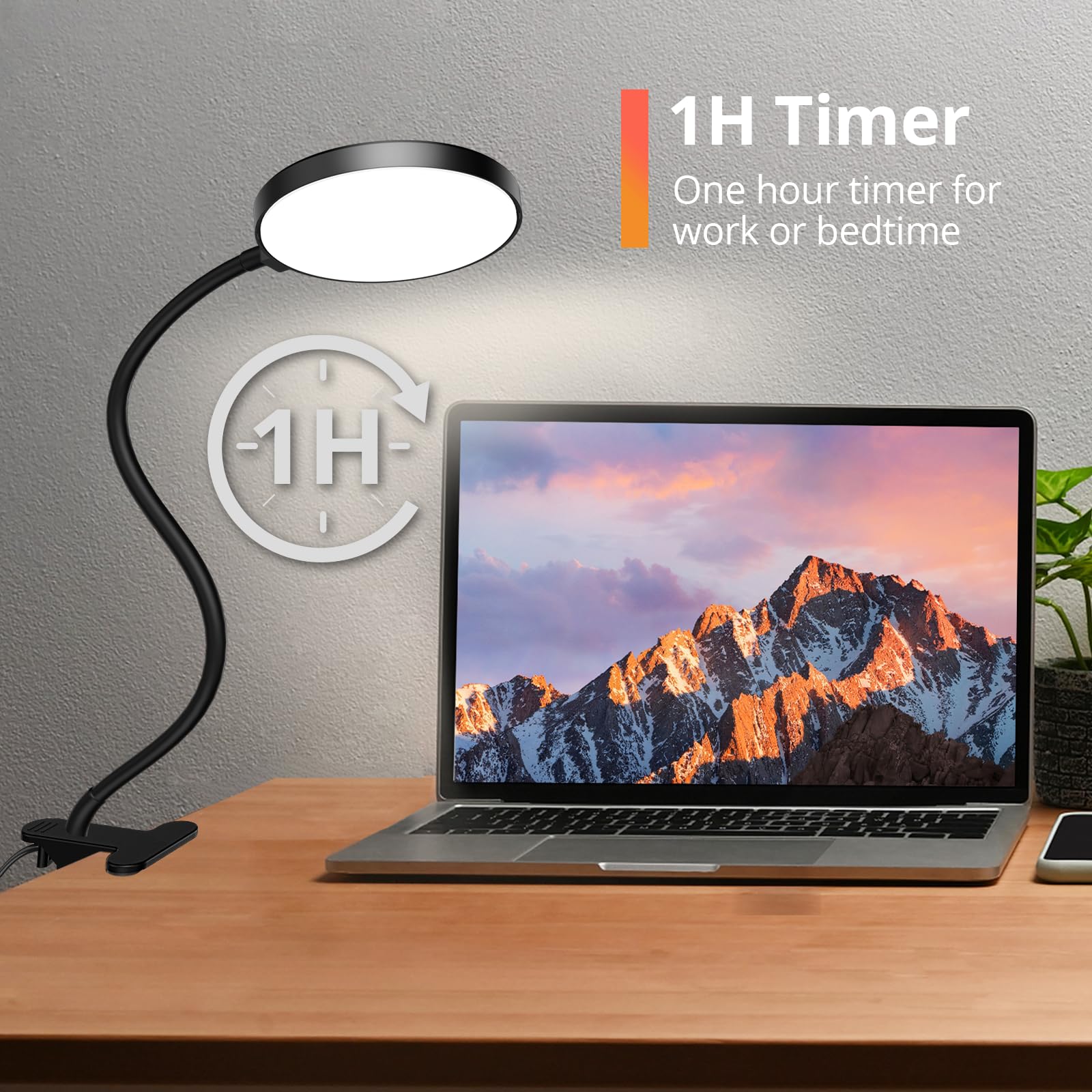 iFalarila LED Desk Lamp Clip On, Dimmable Flexible Gooseneck, 3.5in  Black, Model TBL236RF-BK-US, Remote & Timer Included