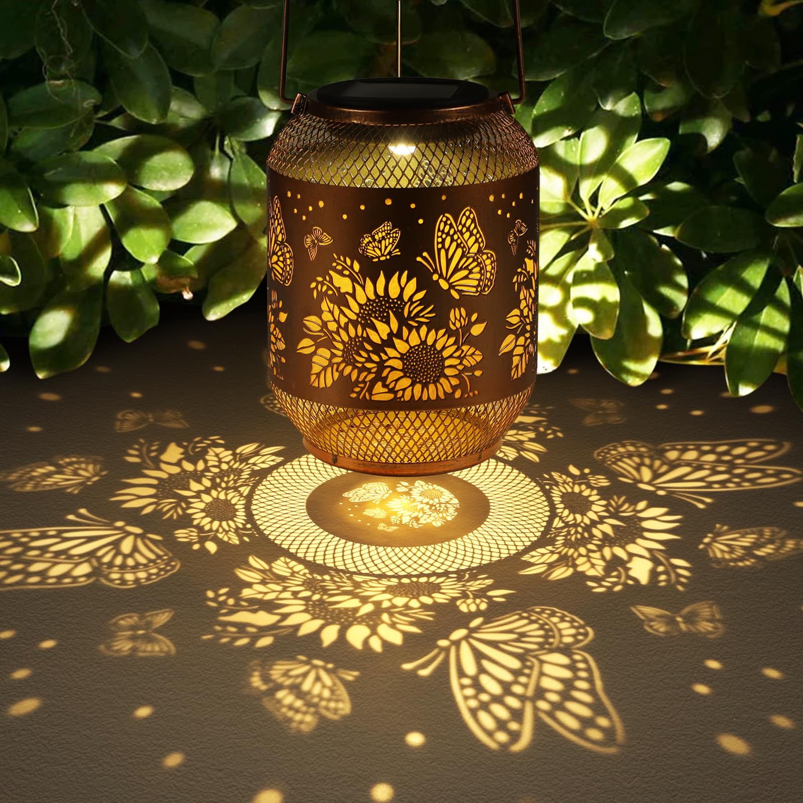 2 Pack Solar Lanterns Outdoor, Birthdays Gifts For Women Mom Grandma, Metal Waterproof Hanging Garden Decorative Solar Led Light For Yard, Patio, Lawn, Porch, Backyard (Butterfly And Sunflower)