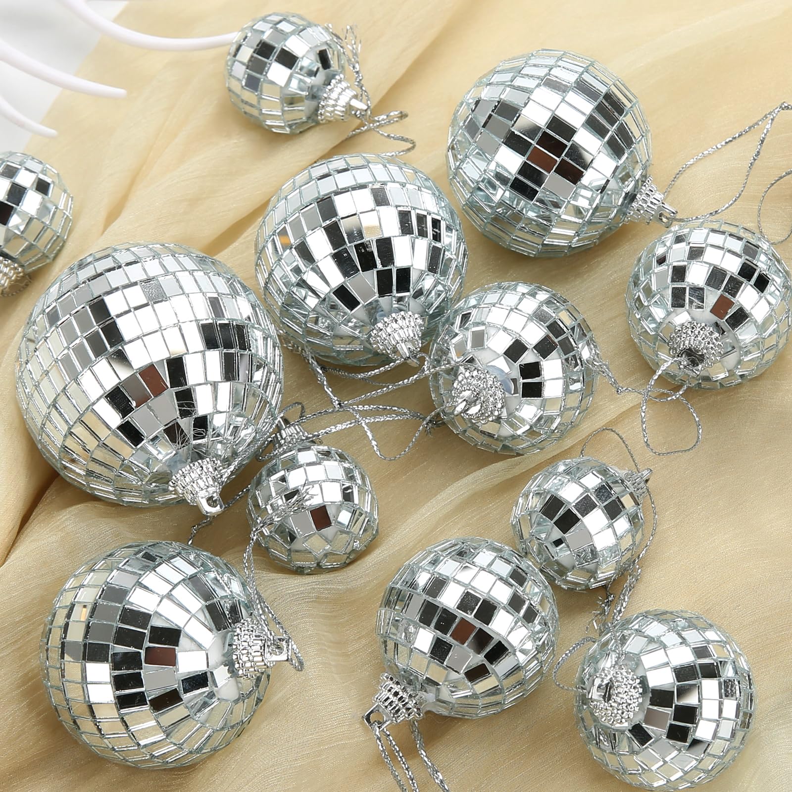 28 Pack Disco Ball, Disco Ball Party Decorations Silver Hanging Reflective Mirror Balls Ornaments 70s Disco Party Supplies Birth