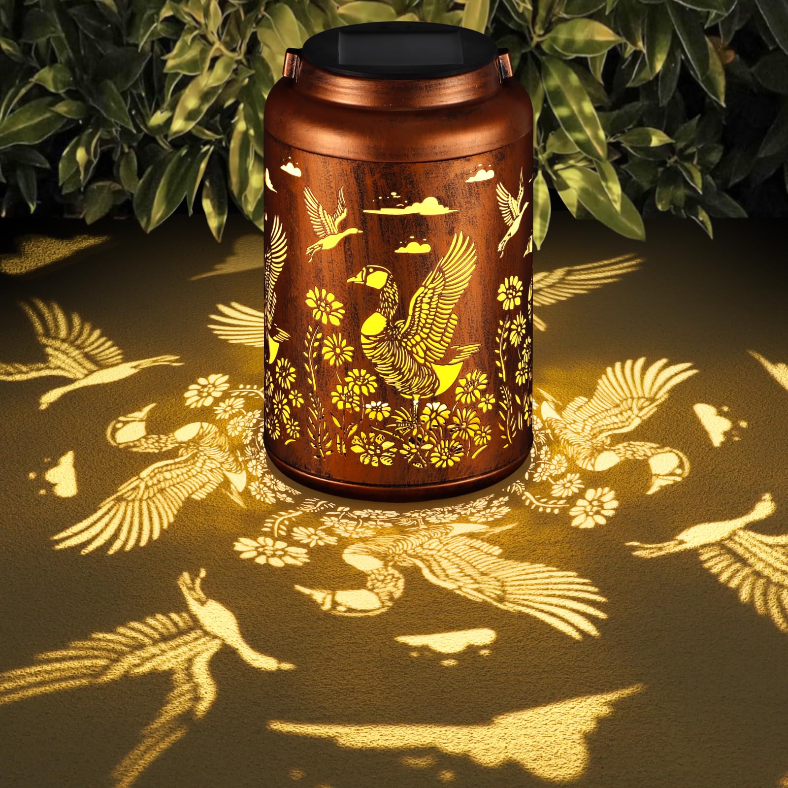 Tepaken Solar Lanterns Outdoor Hanging Lights, Waterproof Metal Garden Decor, Gold, Model 117