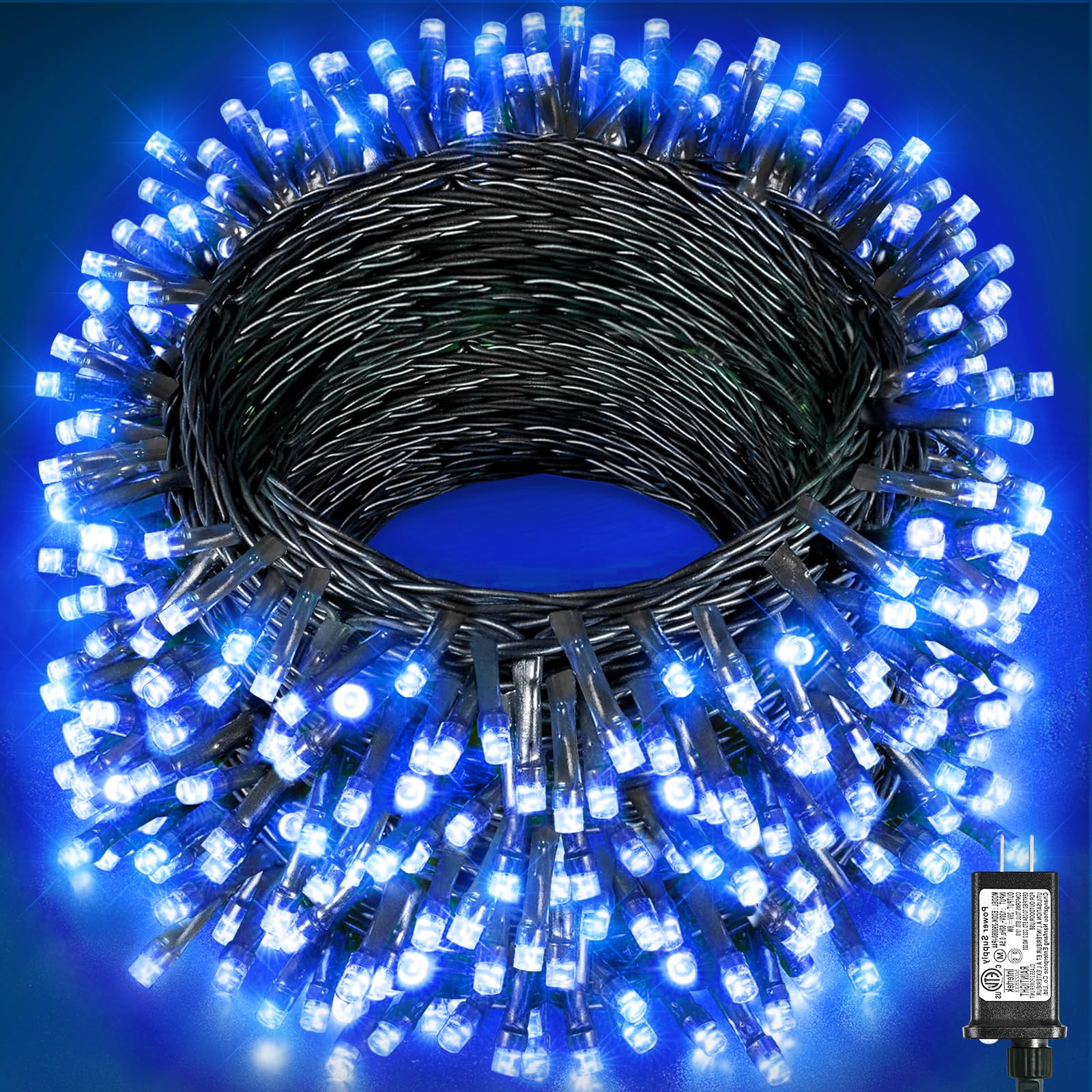 197Ft 600 Led Christmas Lights Outdoor  Plug In Christmas Tree Lights 8 Modes  Waterproof String Twinkle Lights For Indoor House Patio Garden Party Wedding Holiday Decorations  Blue