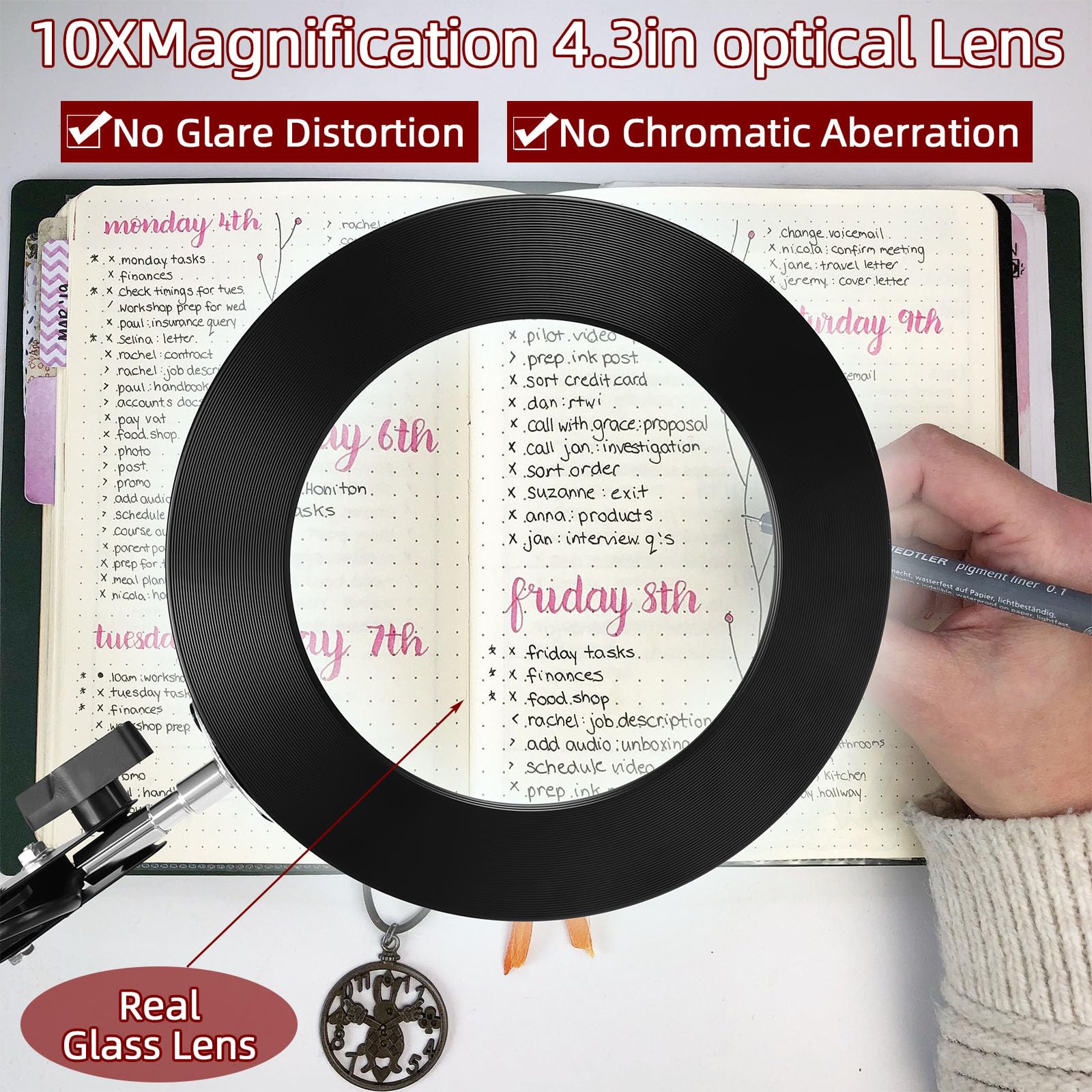 Paradmas Desk Lamp With Lighting Magnifying Glass: 10X Magnifying Glass Light With 3 Color Modes And 10 Levels Of Dimming