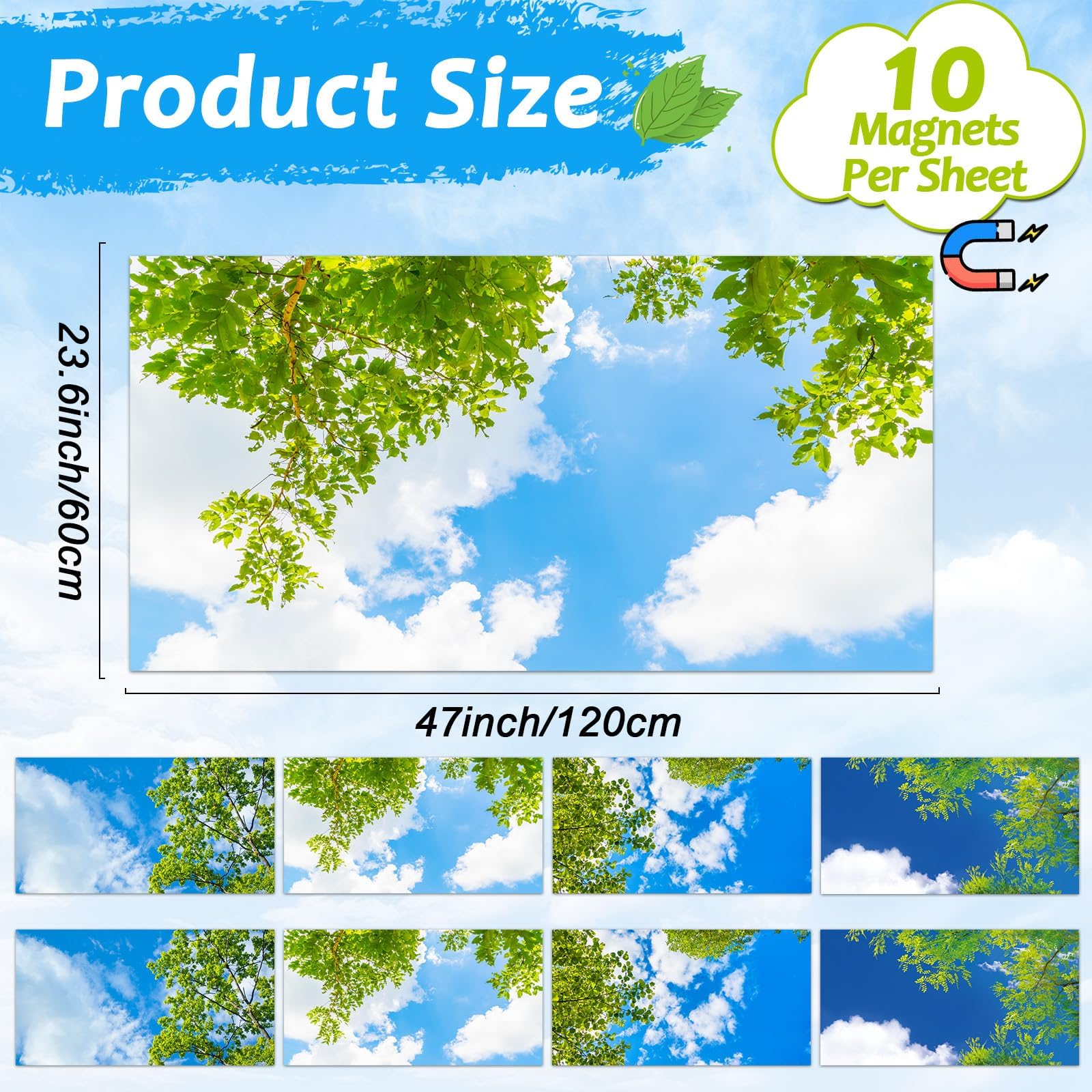 Wiooffen 8 Pcs Fluorescent Light Covers Magnetic 4x2 Feet Polyester Cloud Sky Blue Model YM0707 for Classroom & Office