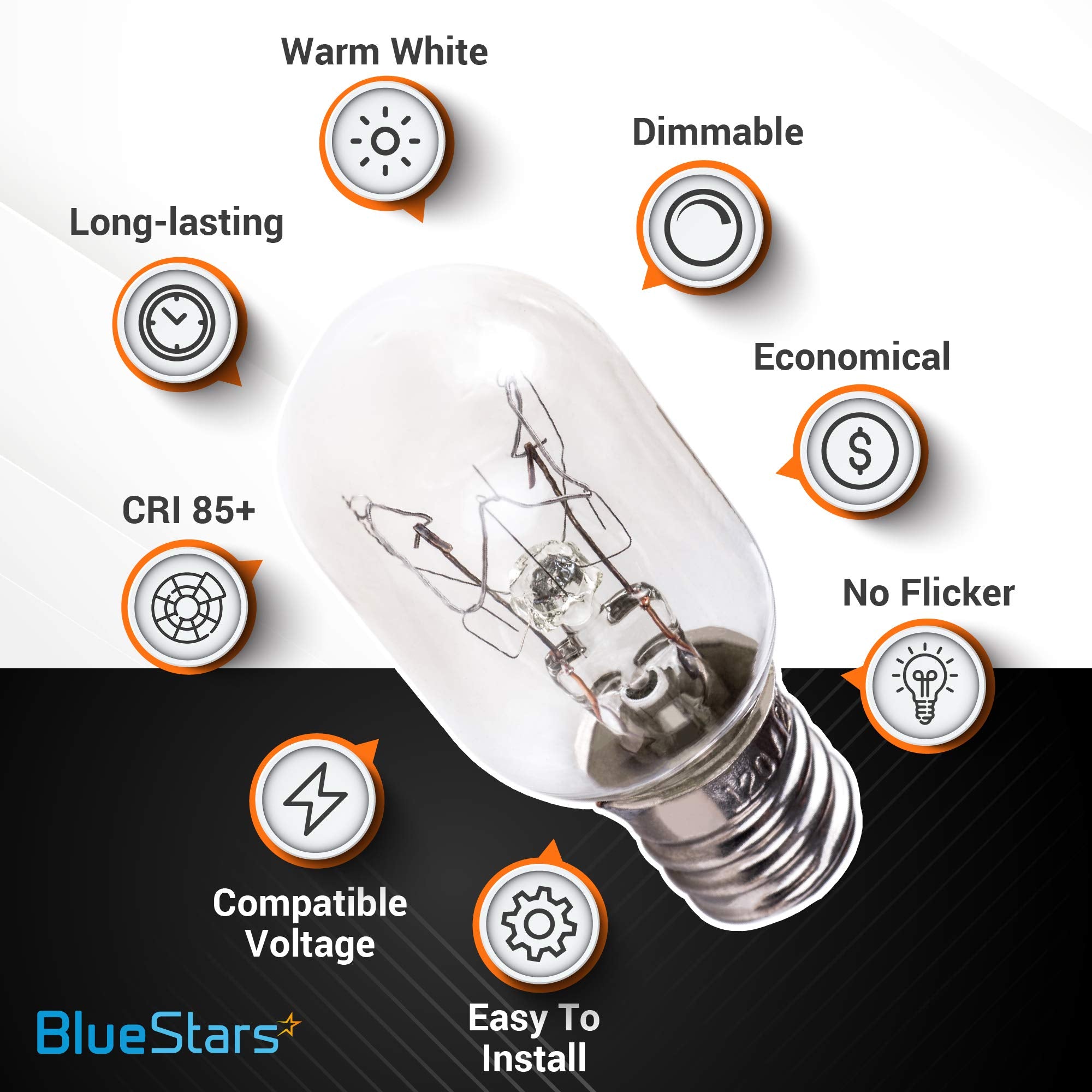 Bluestars E12 T20 25W Incandescent Bulbs - 14-Pack Warm White Light For Salt Lamps & Night Lights, 2700K, Ceramic & Metal