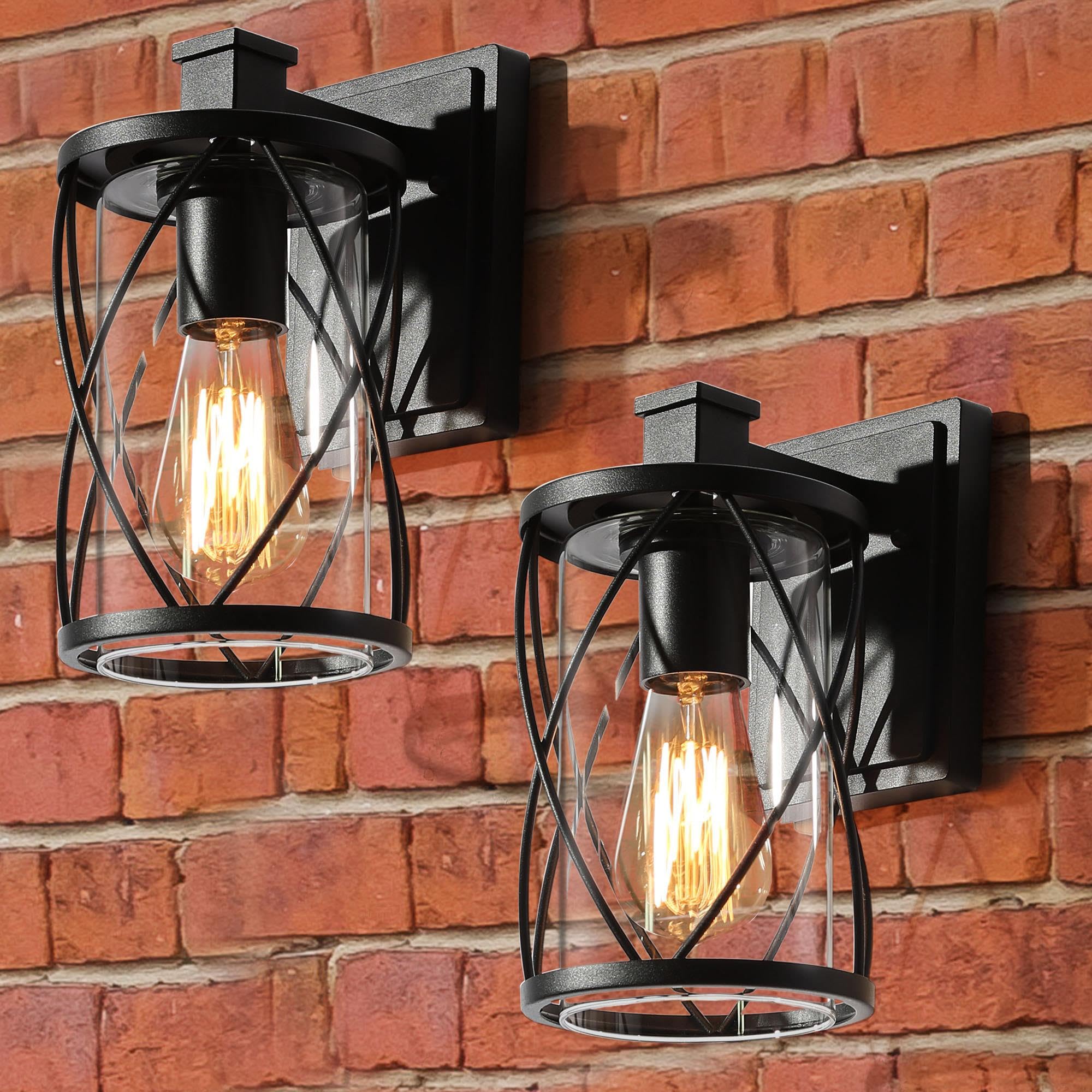 Classy Leaves Black Outdoor Light Fixture, 2-Pack Waterproof Farmhouse Wall Sconce For Porch, Patio