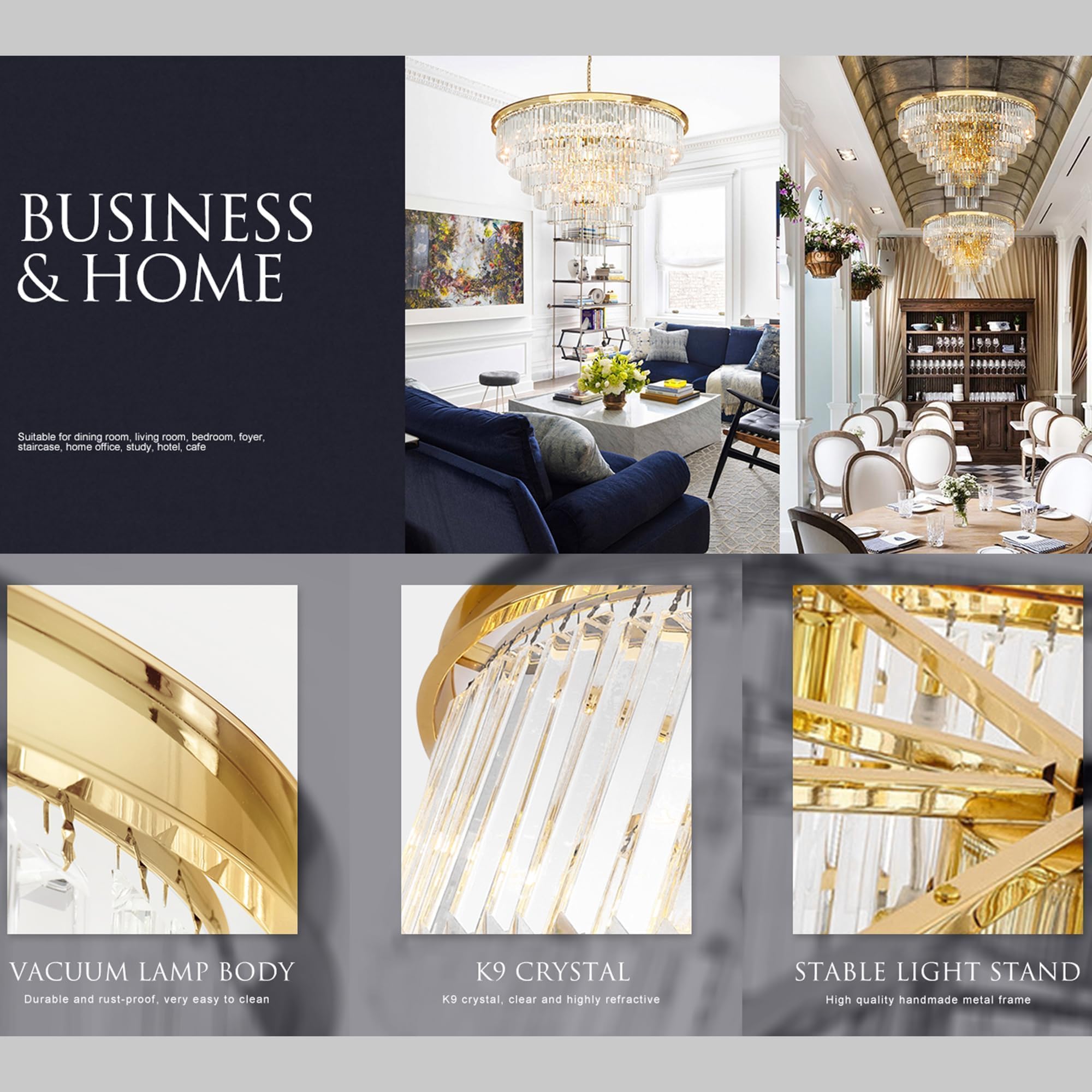 Meelighting Gold Crystal Chandelier Lighting Modern Contemporary Empress Chandeliers Pendant Ceiling Lamp Light Fixture 7-Tier For Dining Living Room Hotel 24 Lights W39.4