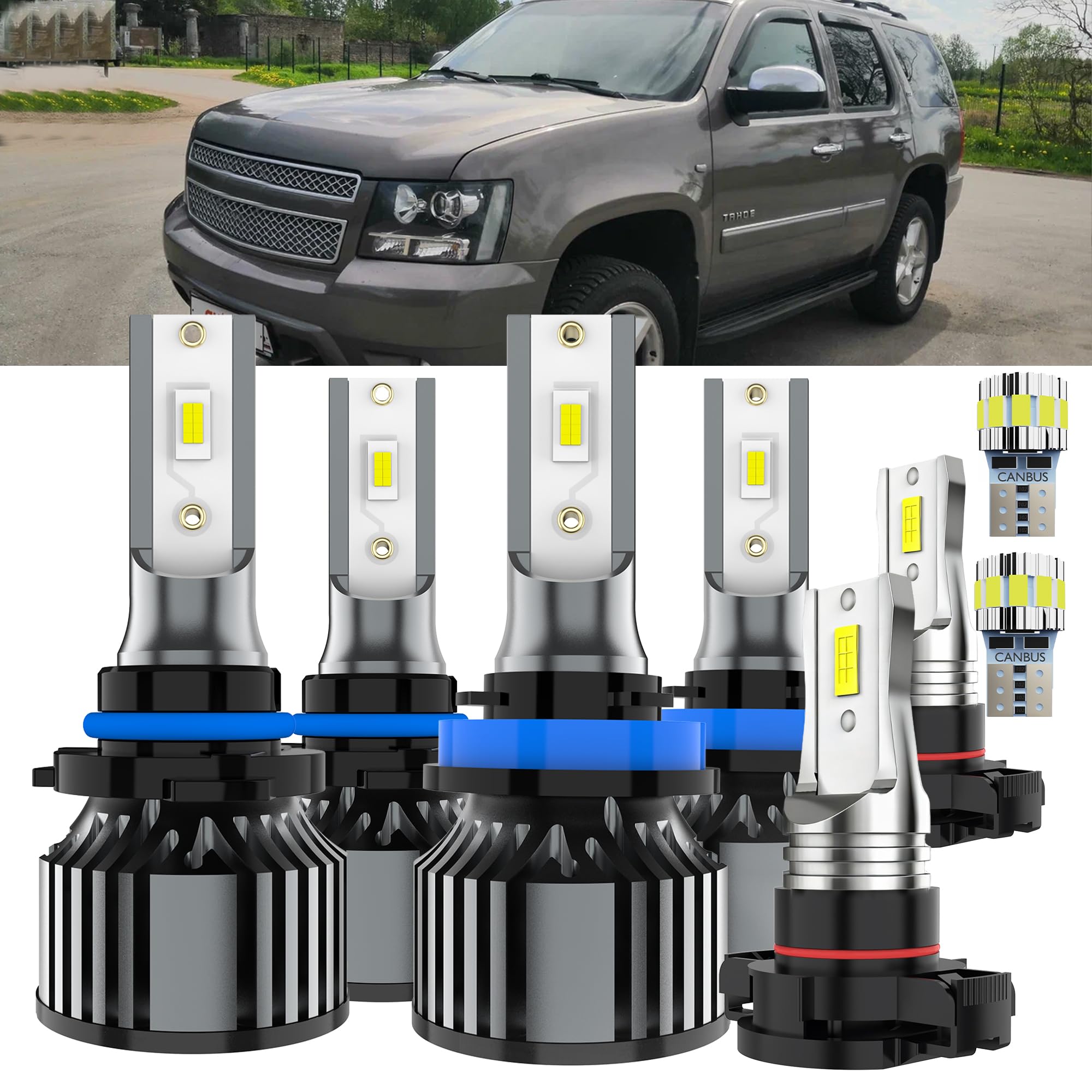 AYOTZIH Bulbs Fit For Chevy Tahoe 2007-2014, High Beams+ Low Beams+ Fog Lights+ License Plate Lights Combo, 400% Brightness 6000