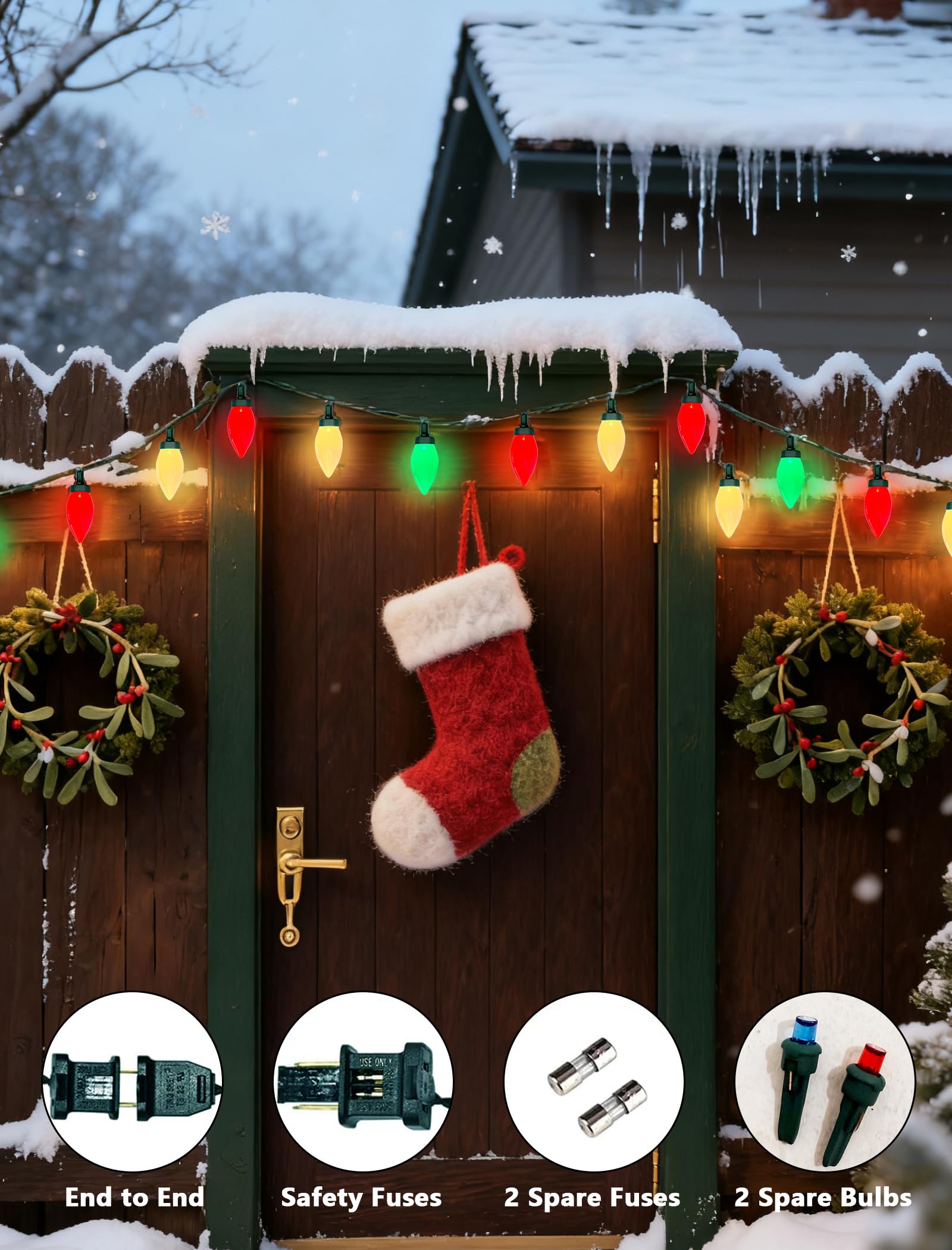 GOOTHY 26FT C9 Christmas String Lights - 50 LED Bulbs, Waterproof, Red/Green/White Outdoor Decor for Tree, Patio, Party, Garden