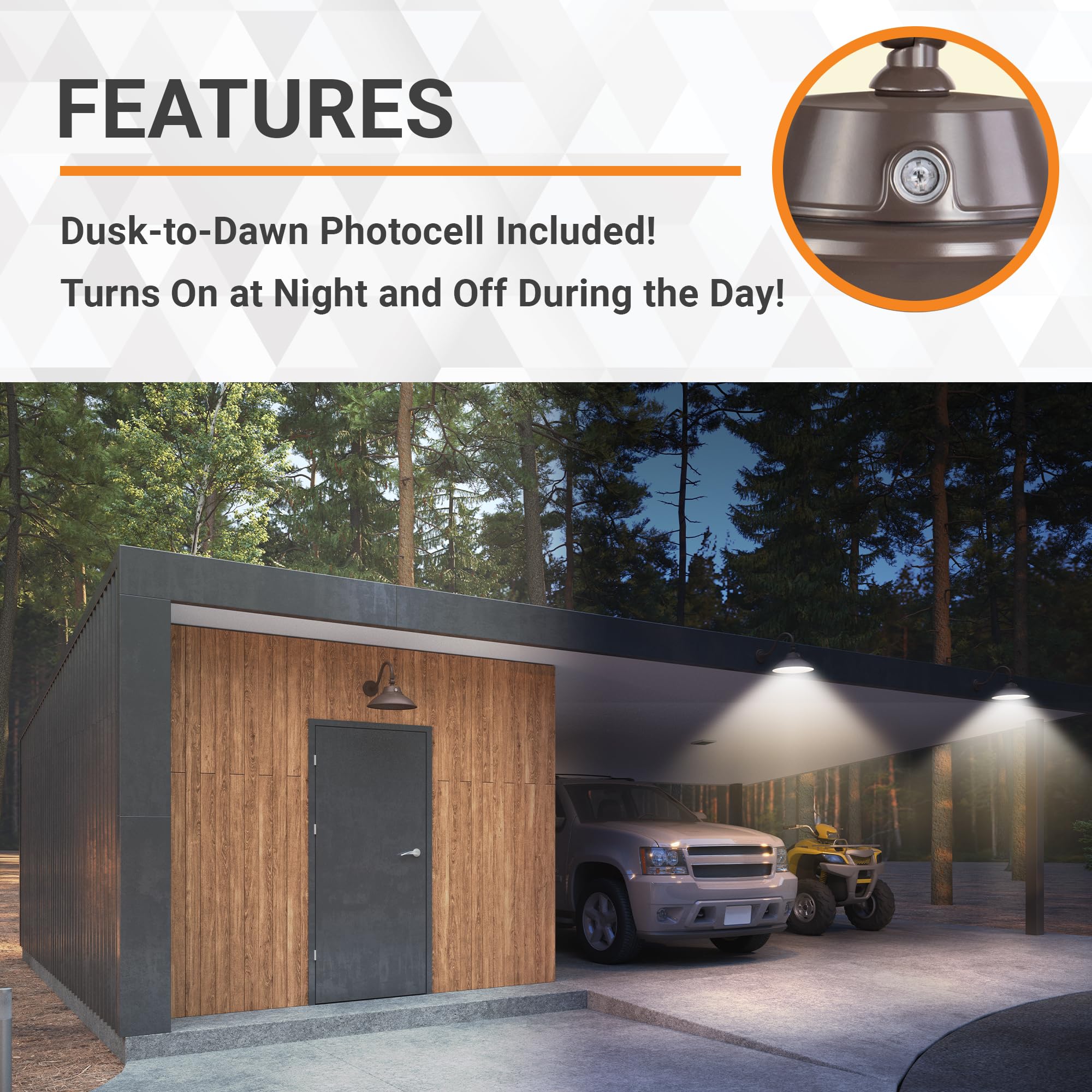 42W/35W/28W Led Brown Gooseneck Barn Light Fixture, 14In Diameter With 15.7In. Long Gooseneck Arm, 30K/40K/50K Cct Switching, Du