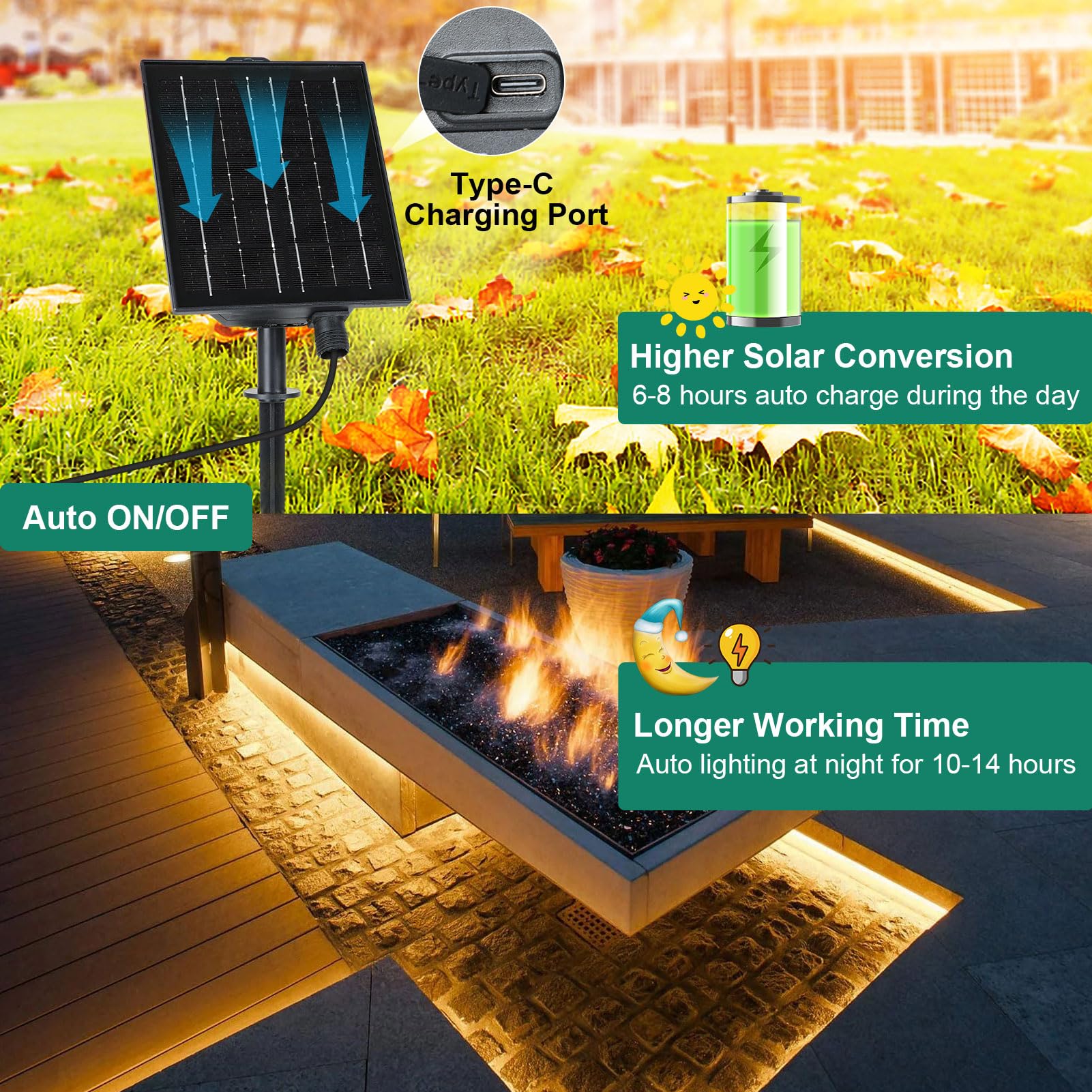 echosari 32.8Ft Solar Strip Lights, IP68 Waterproof LED, Timer Remote, Warm White, Self-Adhesive for Outdoor Camping Pool Decor