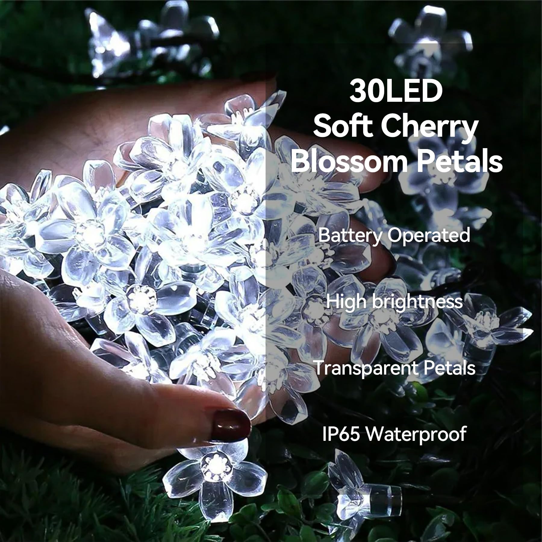 LIGHTOP Flower Fairy Lights 30LED Battery Operated Waterproof Indoor String Lights Cool White for Parties, Garden, Bedroom