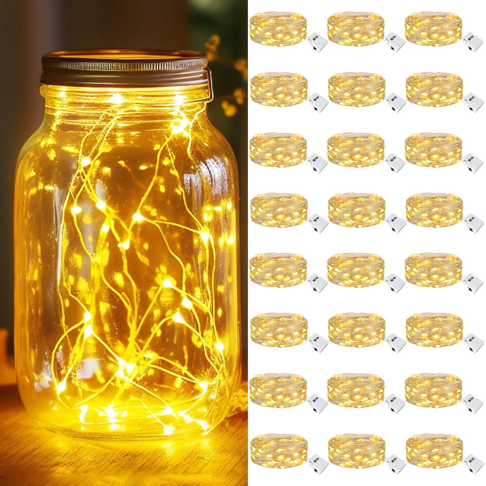 kolpop 24 Pack LED Fairy Lights Battery Operated with 3 Modes, Mini Twinkle String Lights Battery Powered Waterproof for Christm