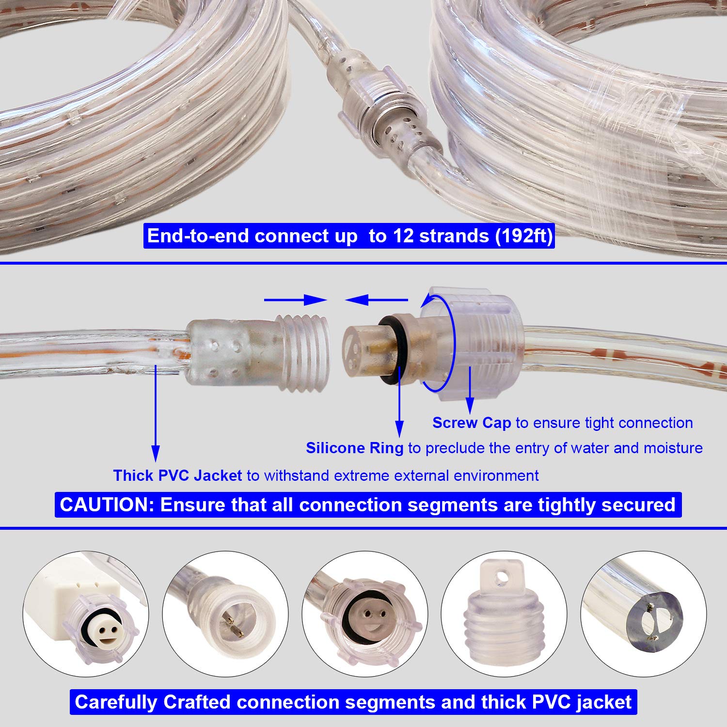 Areful Blue Led Rope Lights, 16Ft Flexible Strip, Waterproof Pvc, High Brightness 3528 Leds, Model Led-Mlf-2W-16Ft-Ex-B-1.
