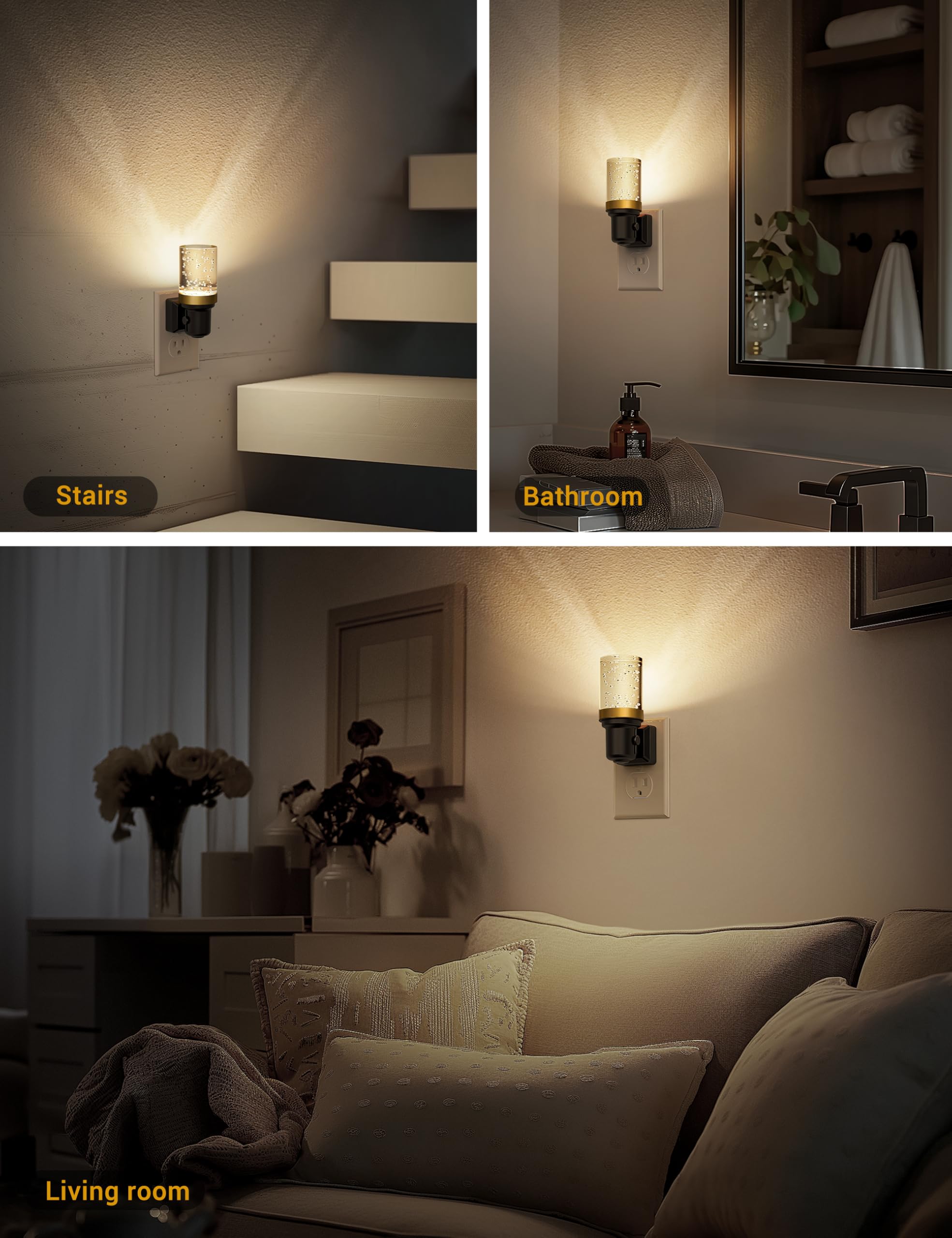 JandCase Dimmable Night Light, 3000K Warm White LED, Auto On/Off, 2 Pack, Bubble - Warm, Model C-GY22004QPUS-2
