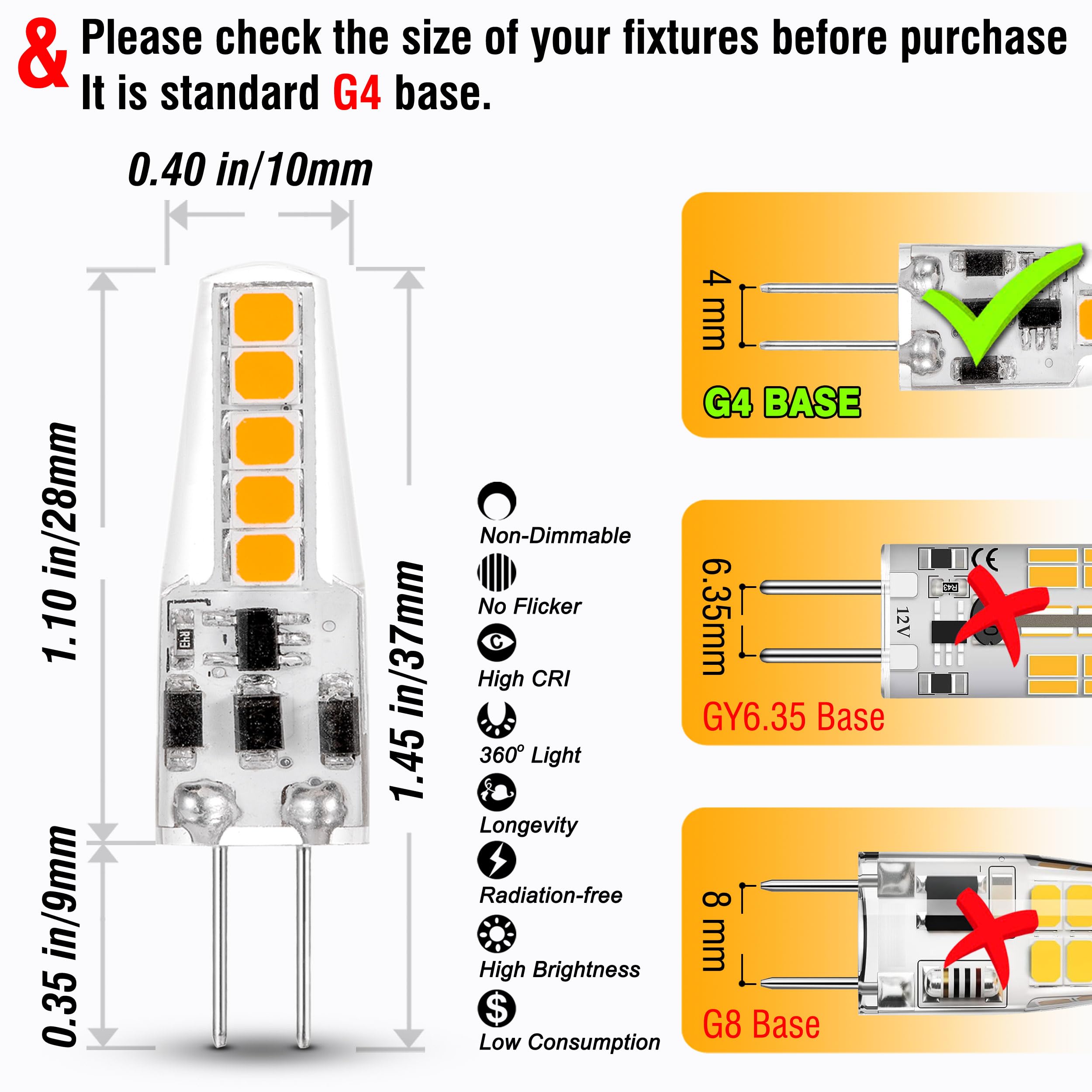 ALIDE G4 LED Light Bulbs 12V 24V 10W 20W Bi-Pin Replacement, Warm White 2700K, Silicon, Model TV-2GBQ-