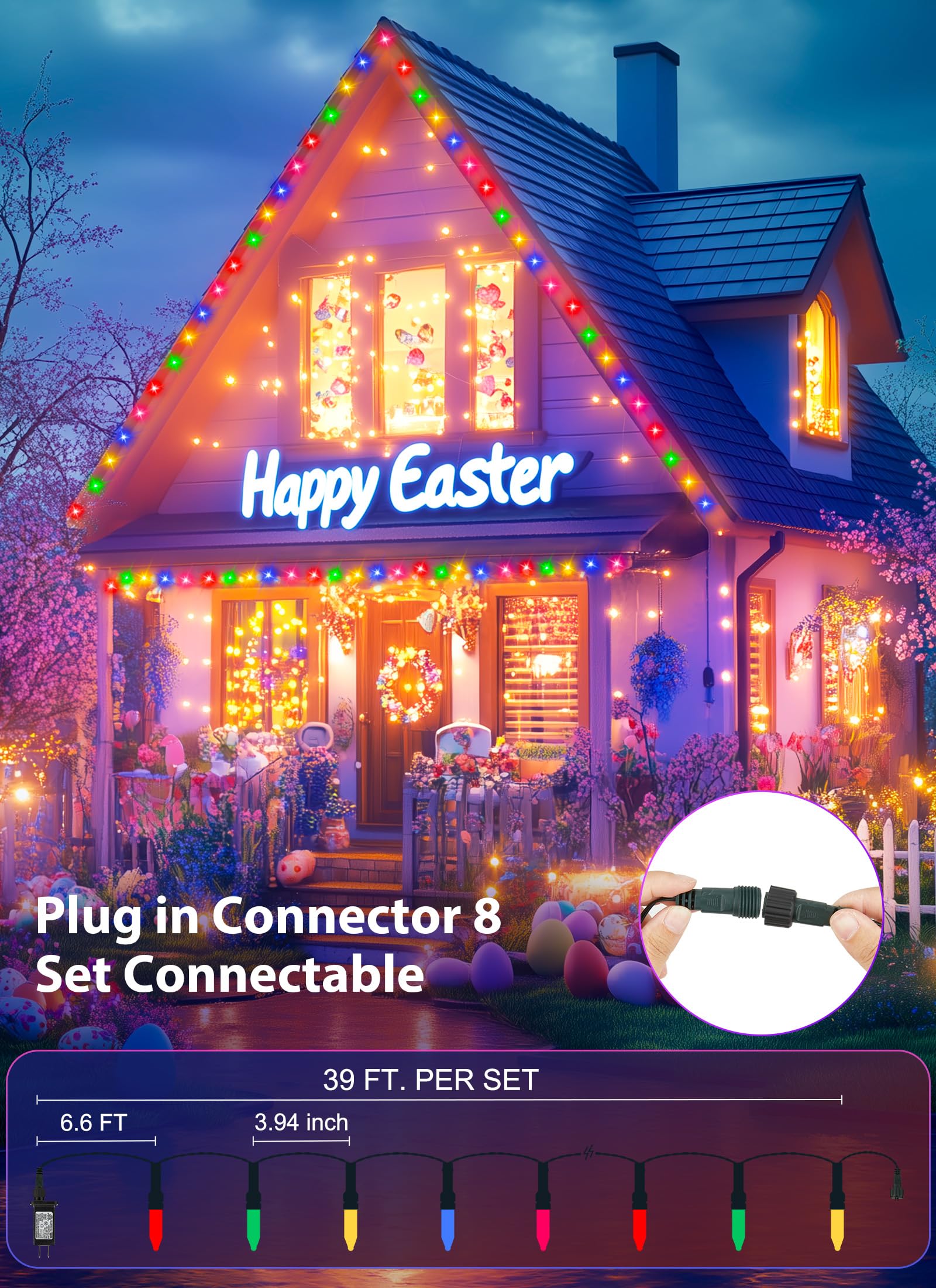 Minetom Easter Mini Lights, 100 LED 39ft Twinkle Lights, 8 Modes, Pastel Green Wire, Connectable for Indoor Outdoor Decoration