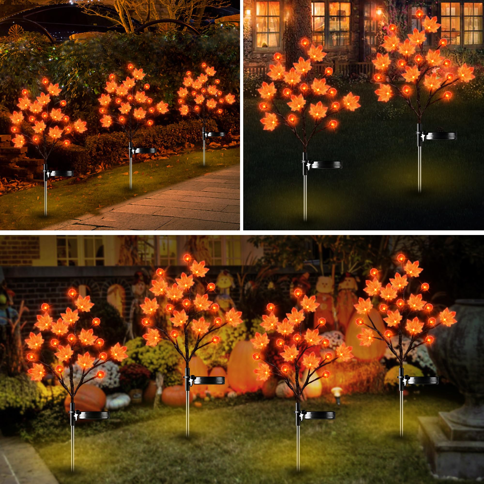 2 Pack Solar Outdoor Lights, Fall Decor Thanksgiving Decorations Outdoor Solar Lights With 3D Maple Pumpkin Lights, 2 Modes Fall Thanksgiving Lights Outdoor Solar Lights Waterproof For Yard Decor