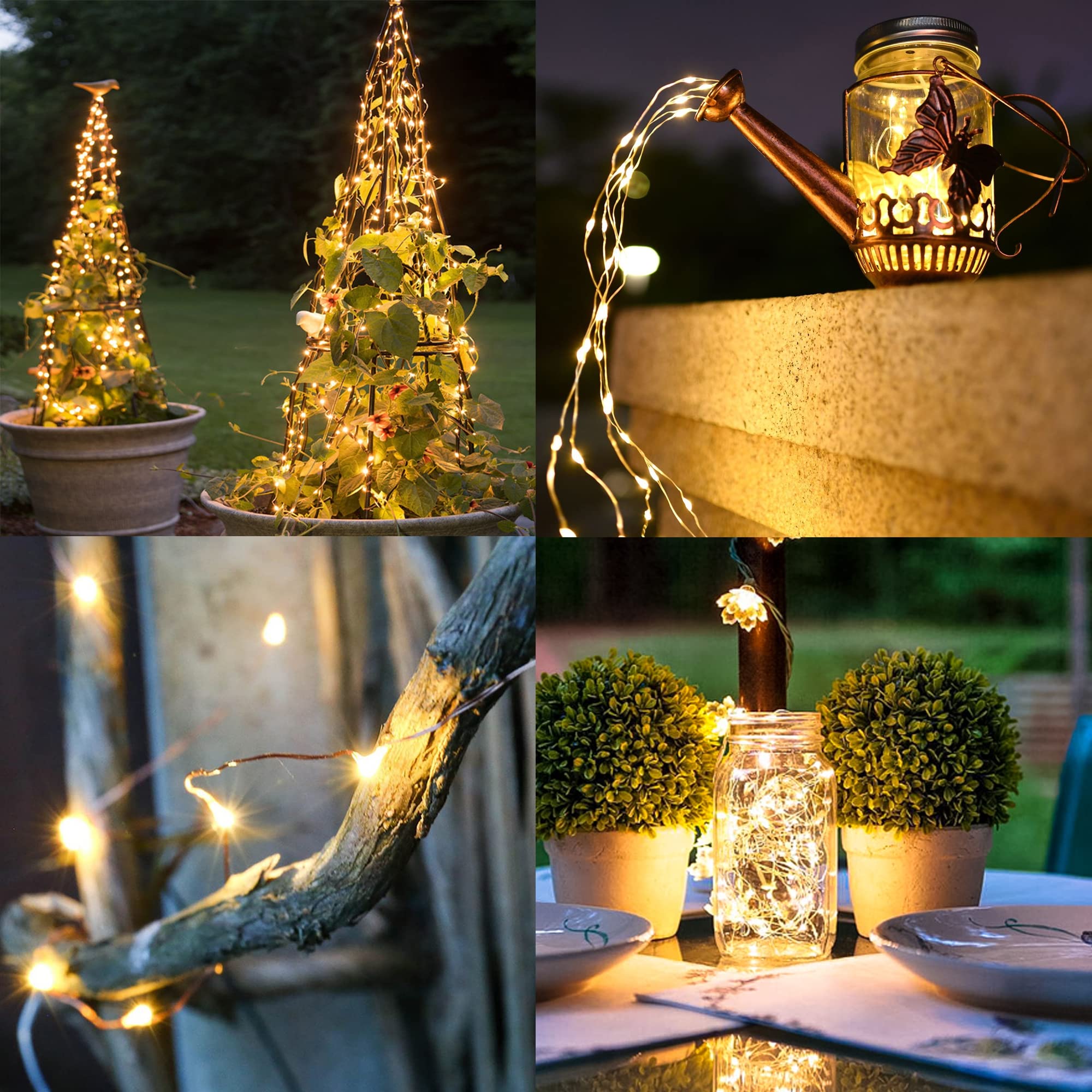 Tw Shine Warm White Solar String Lights Outdoor, Total 160 Ft 480 Led Solar Powered Waterproof Fairy Lights 8 Modes Copper Wire Lights For Christmas Party Tree Wedding Yard Decorations, 4 Pack