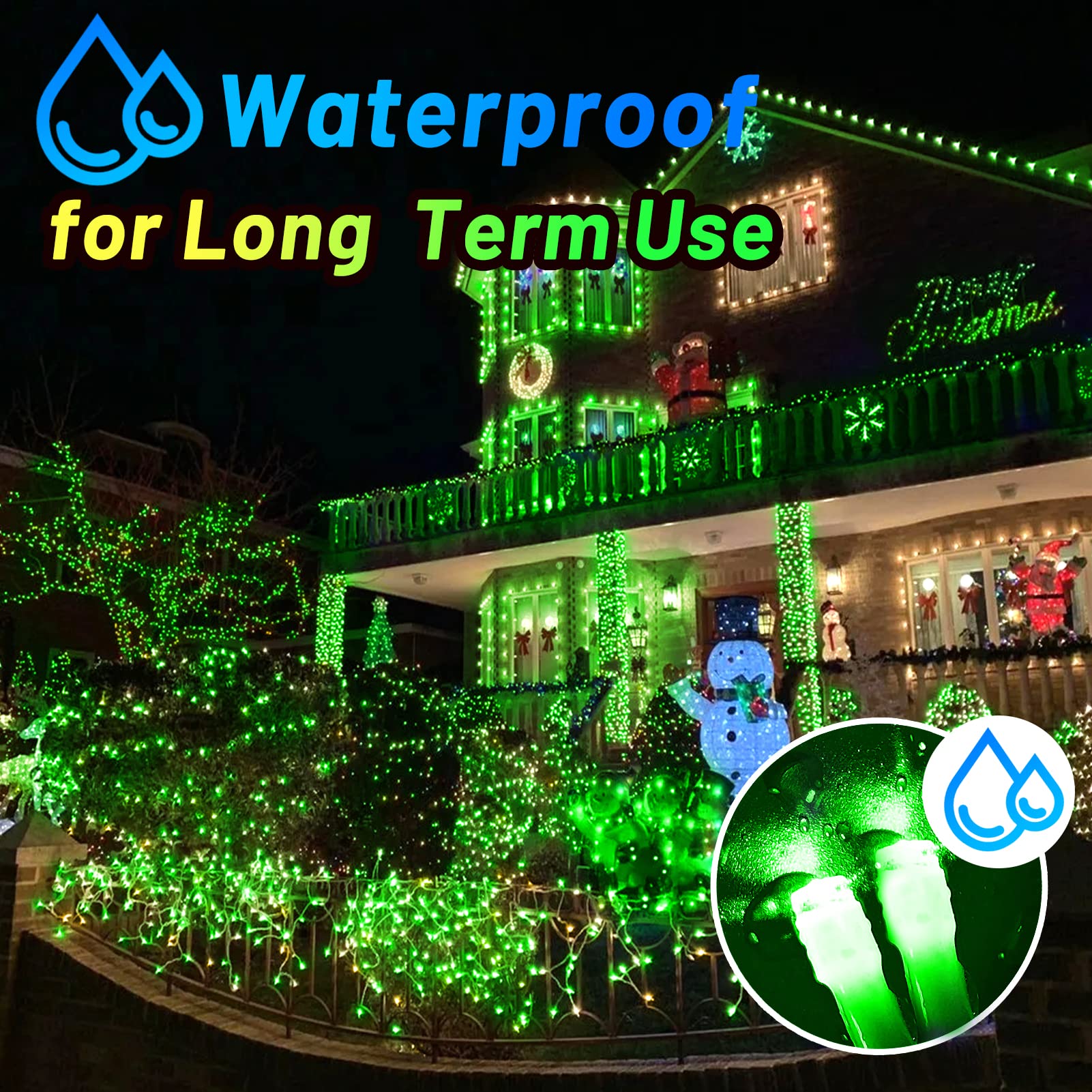 KNONEW 300 LED Outdoor Christmas Lights, 99ft String, Waterproof, 8 Modes, Green, Model 68KN-168LIG-NIU
