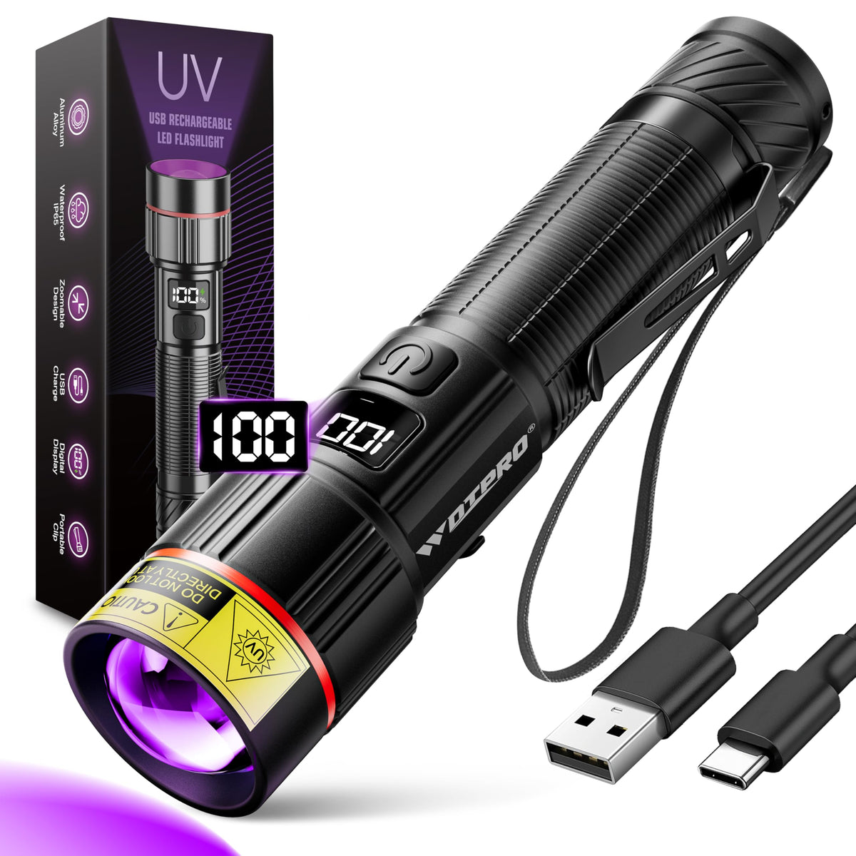 powerful black light flashlight WdtPro UV 395nm Super Bright, Rechargeable with LCD Display, IP65 Zoomable UV Light with Clip, P fluorescent marks Biker Helmet Baby Born Size:54cm sa2020 racing helmet