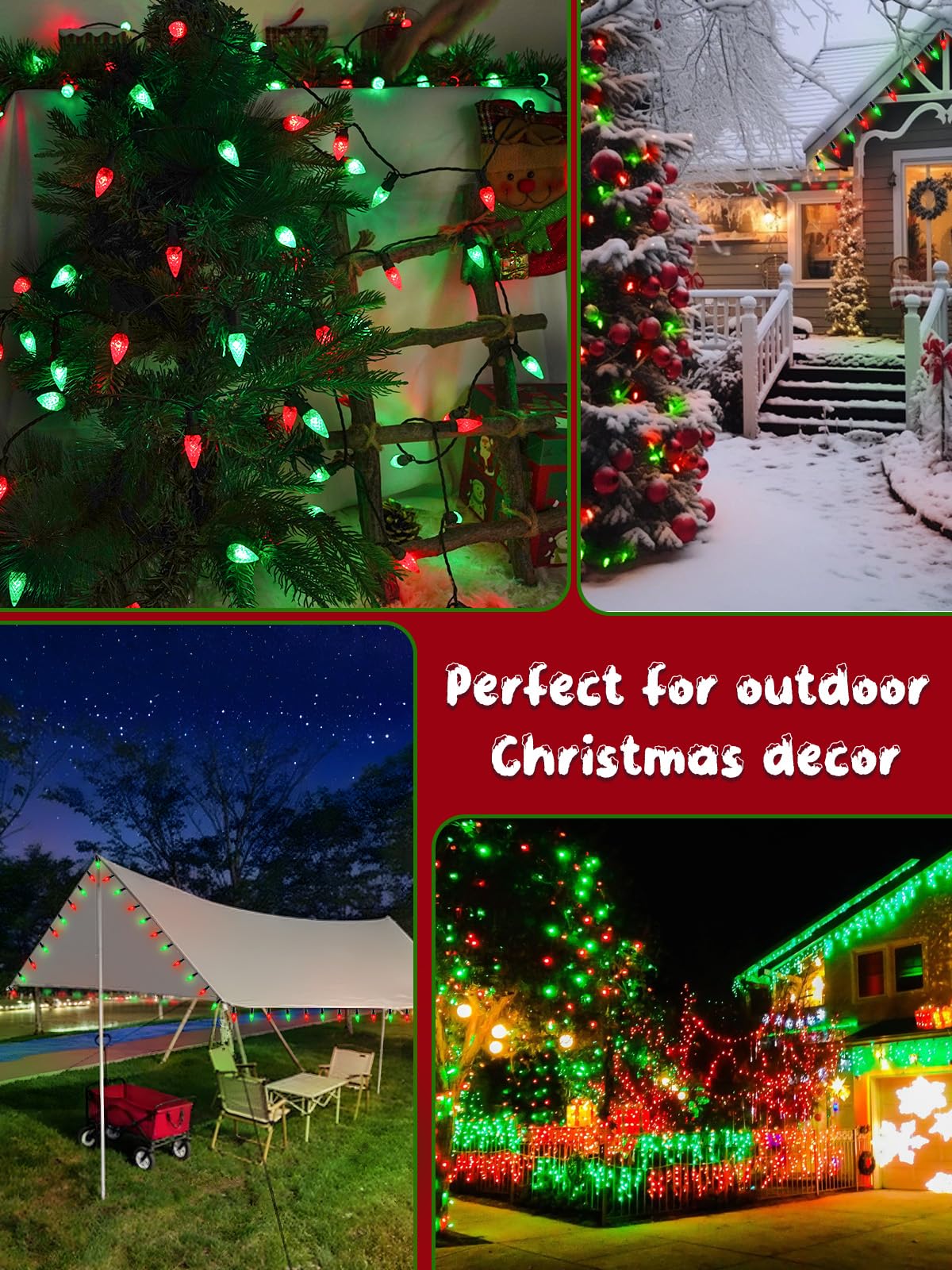 C6 Solar Christmas Lights Outdoor  50 Led 16Ft Christmas Decorations Outdoor Waterproof  Solar String Lights For Outside With 8 Modes  Fairy Twinkle Light For Tree Garden Xmas Decor (Red And Green)