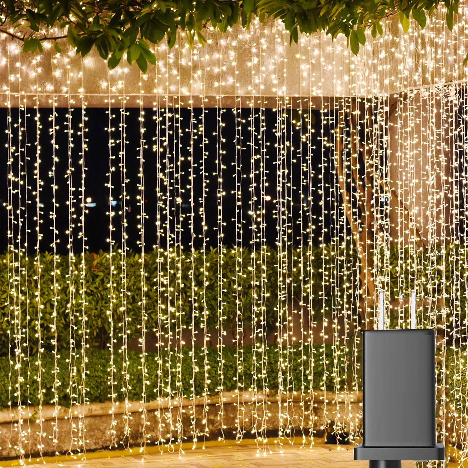 Solhice LED Curtain Lights Outdoor 50ft x10ft, 1000 LED Plug in Hanging String Lights Indoor Bedroom, Twinkle Light Backdrop for
