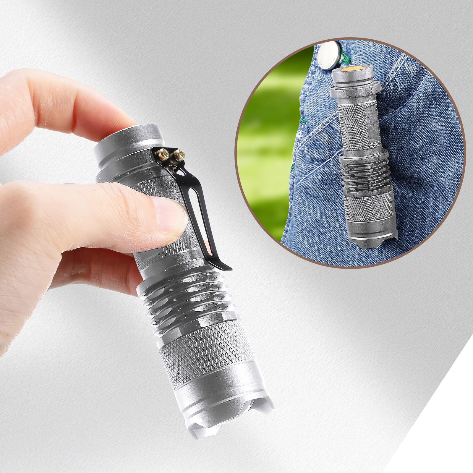 Mudder 10 Pack Mini LED Flashlight 3 Lighting Modes Small Adjustable Handheld Flashlight with Belt Clip for Camping Home Hiking