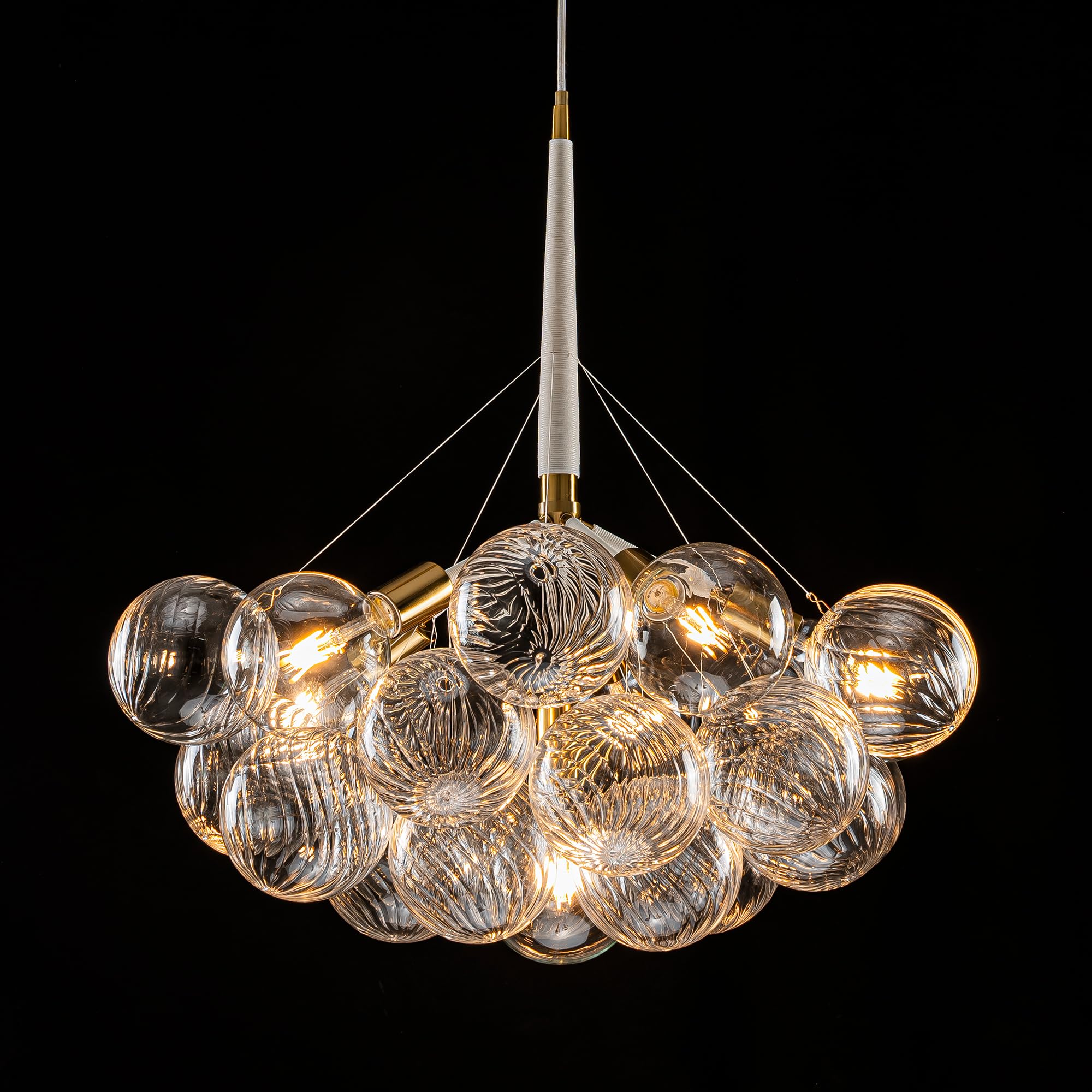 Longree Mid-Century Bubble Globe Chandelier, White and Gold 6 Lights Dia 24'' Swirled Glass Chandeliers for Bedroom, Study, Kitc