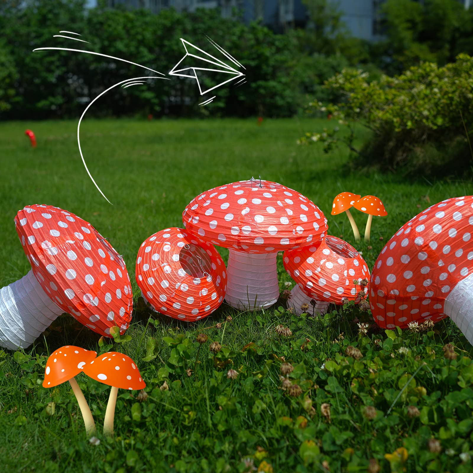 6Pcs Mushroom Paper Lanterns, 3D Mushroom Hanging Ornament For Wonderland Jungle Forest Themed Birthday Party Wedding Nursery De