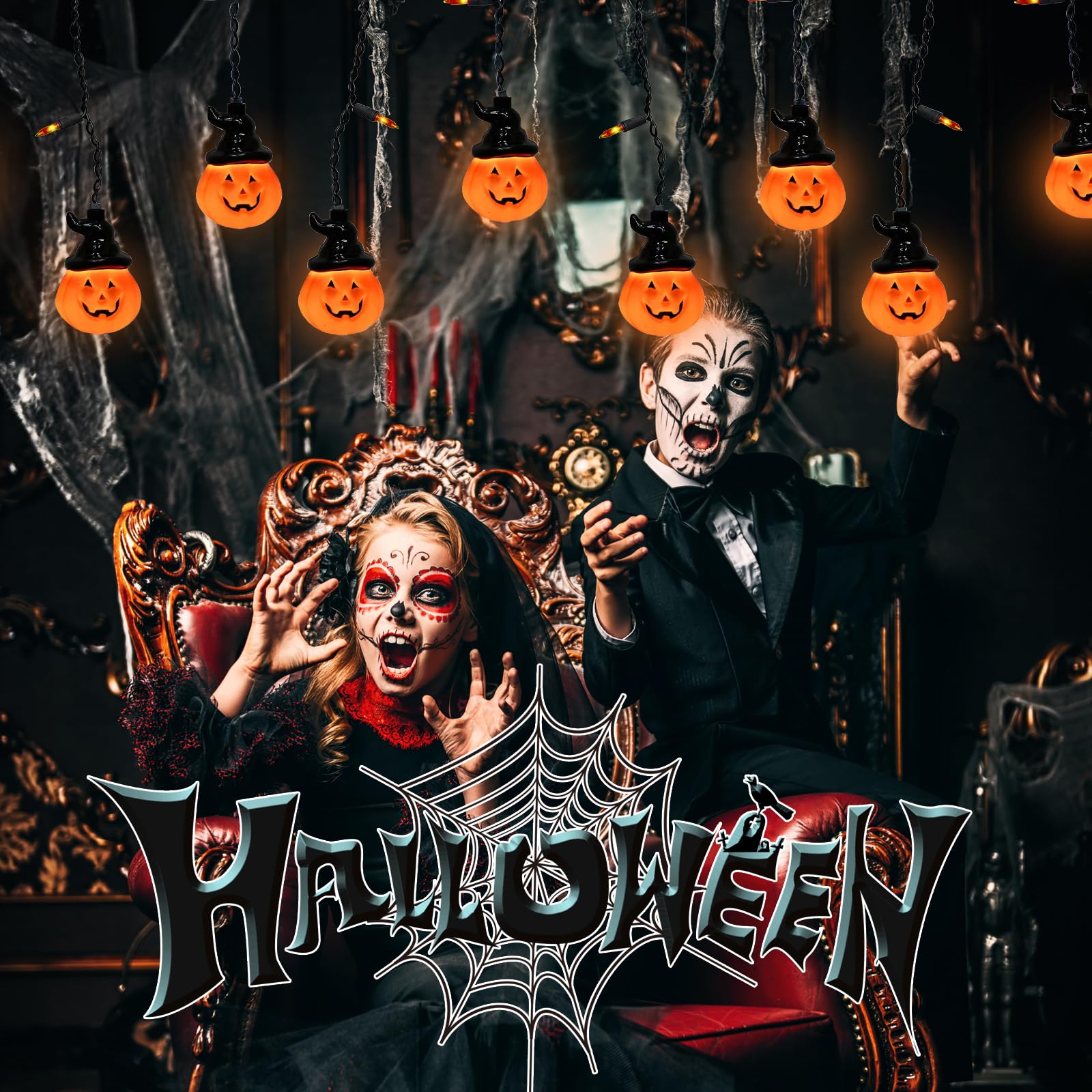 Cbebew Halloween Pumpkin String Lights - 25 Mini Curtain Lights For Indoor/Outdoor Decor