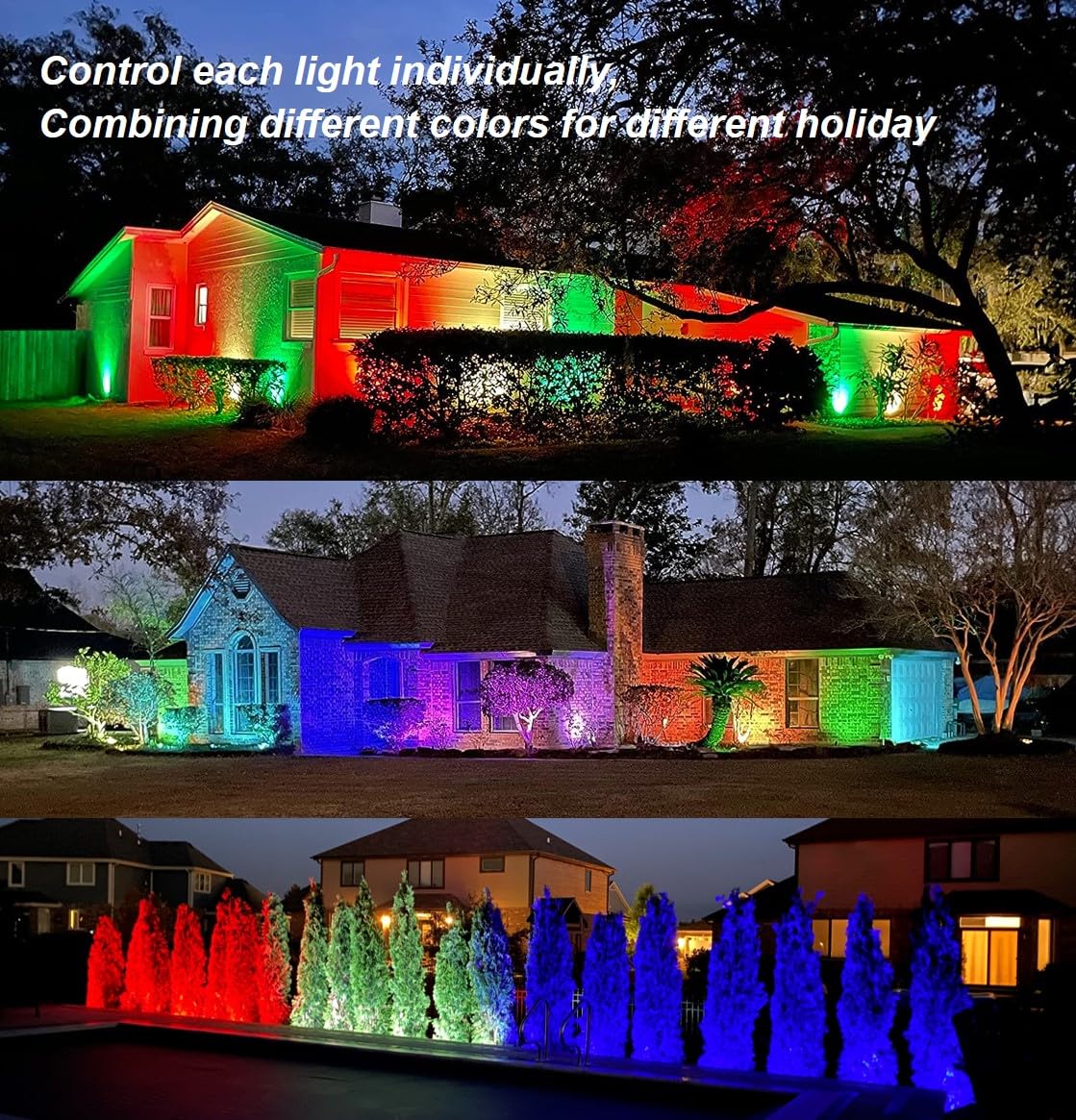 TOVEENEN 25W Color LED Outdoor Landscape Spotlight - Waterproof RGB, Aluminum, Black, Model BG25D