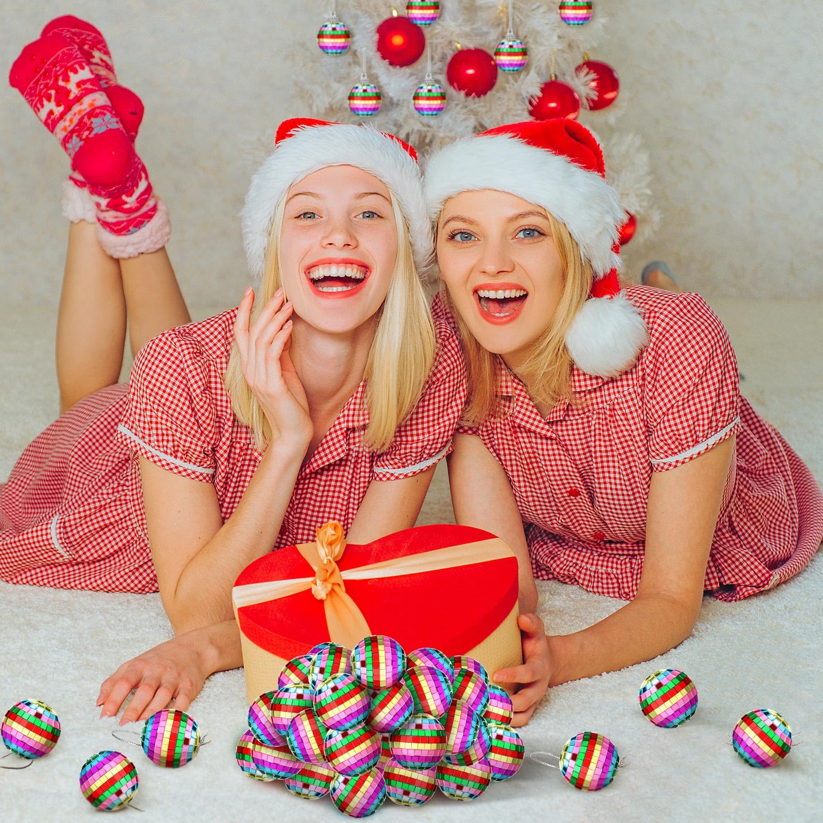 BBTO Mini Christmas Disco Balls 24 Pieces Reflective Glass Hanging Decoration 1.97 Inch Colorful