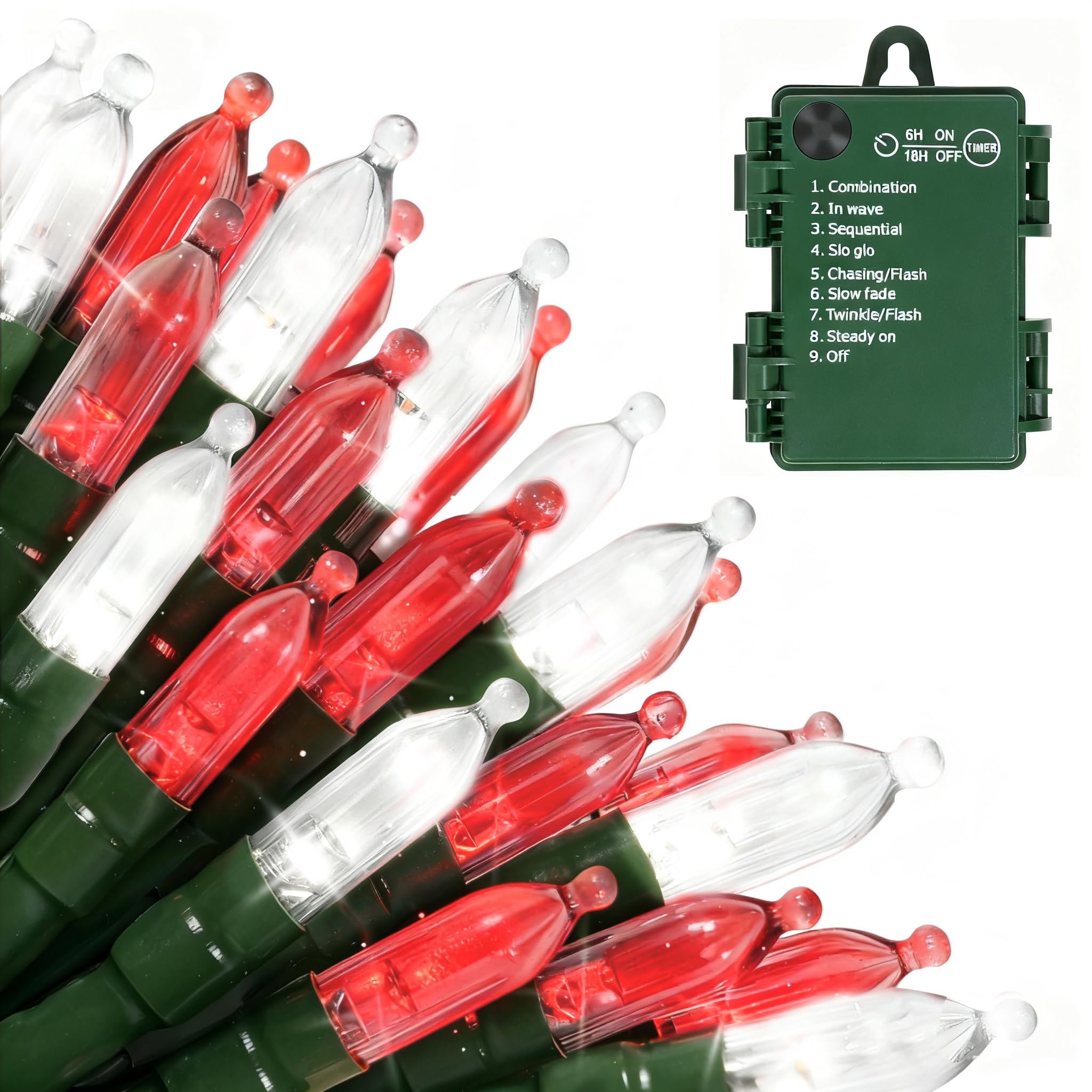 Vruxuri Battery Operated Christmas Lights  2 Pack 18 FT 50 LED Each Clear Mini String Lights  8 Modes with Timer Waterproof Tree Lights for Xmas Indoor Outdoor Holiday Home Decor  Red and White