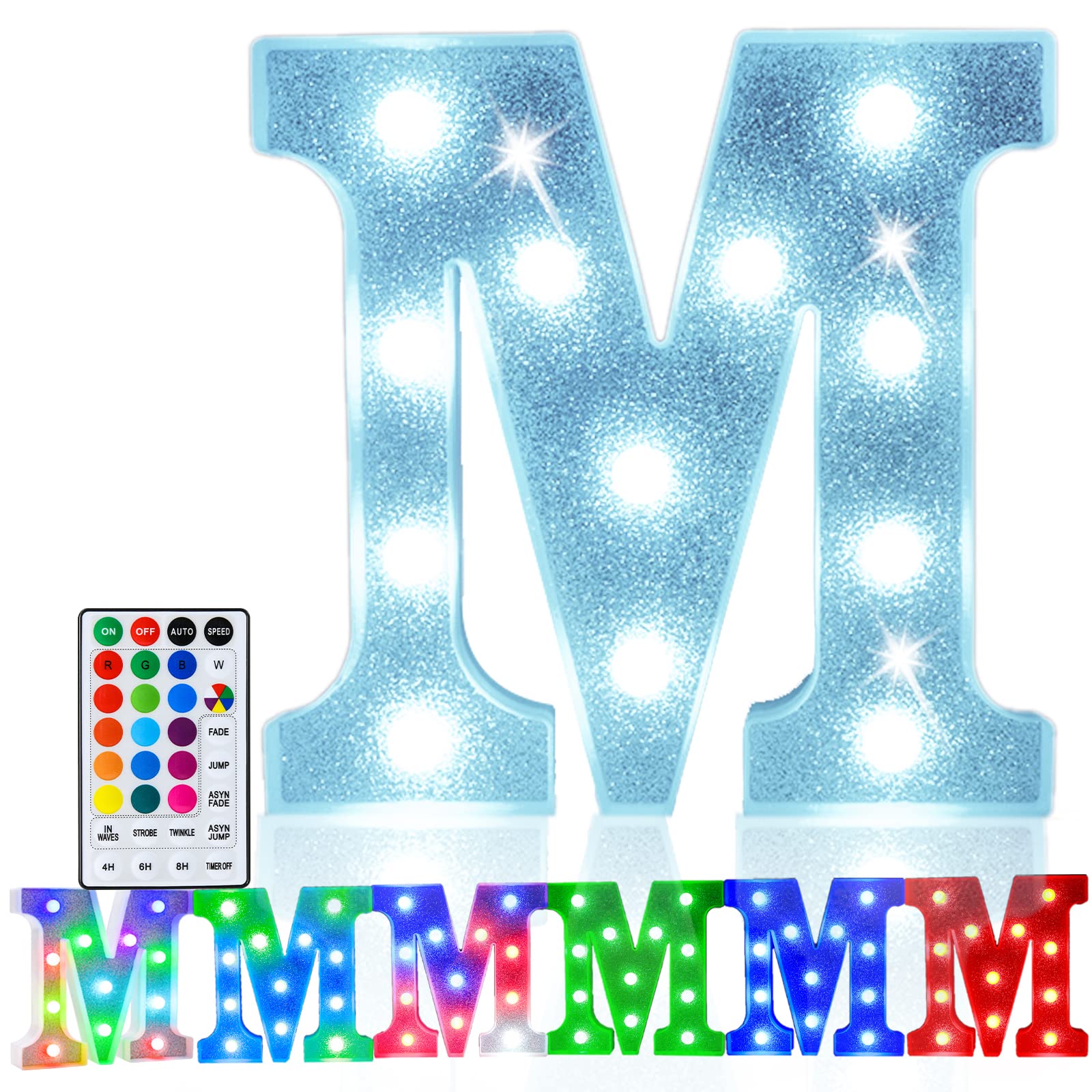 Pooqla LED Letter Lights Marquee Signs, Battery Powered, 18 Colors with Remote, Glitter Silver, Model e2b44910