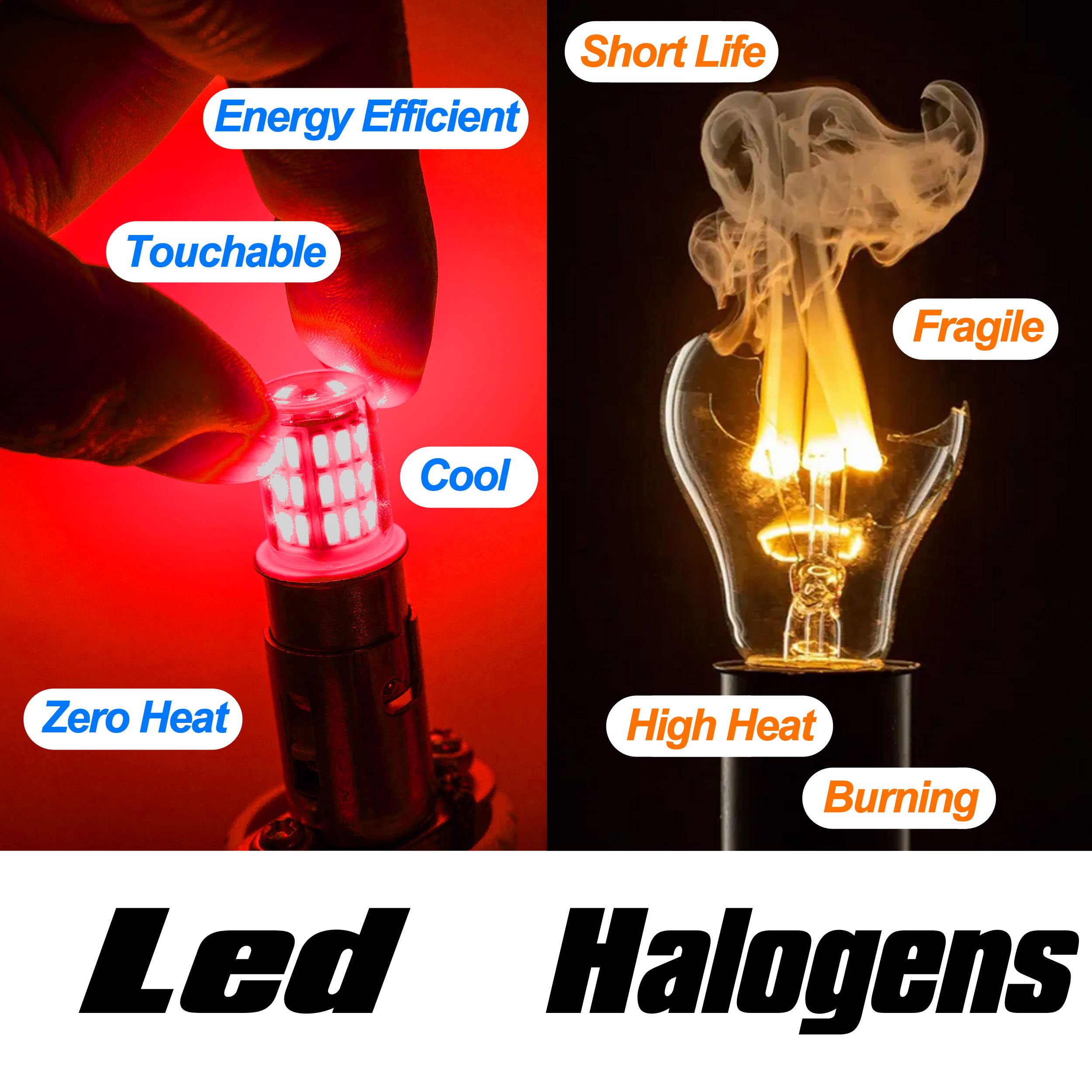 Ziomitus 12V LED Bulbs, BA15S, 1156 Red, for Brake/Tail/Turn Signal Lights, 4-Pack