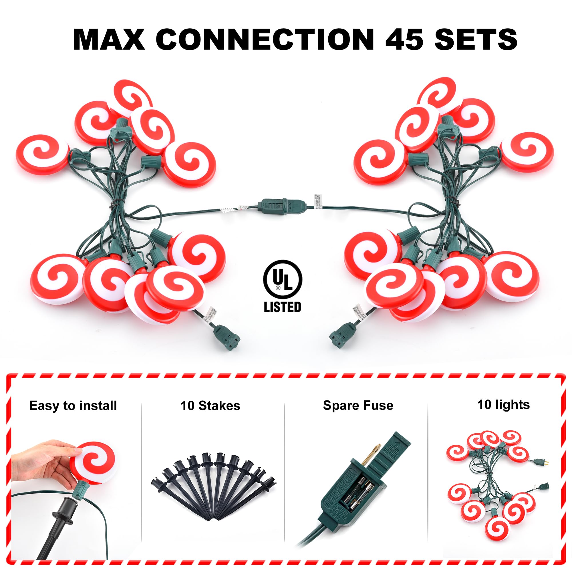 Ultimate Unicorn Christmas Decoration Lollipop Pathway Lights, Pathway Lights Decoration, Red Peppermint Lights Outdoor With Sta