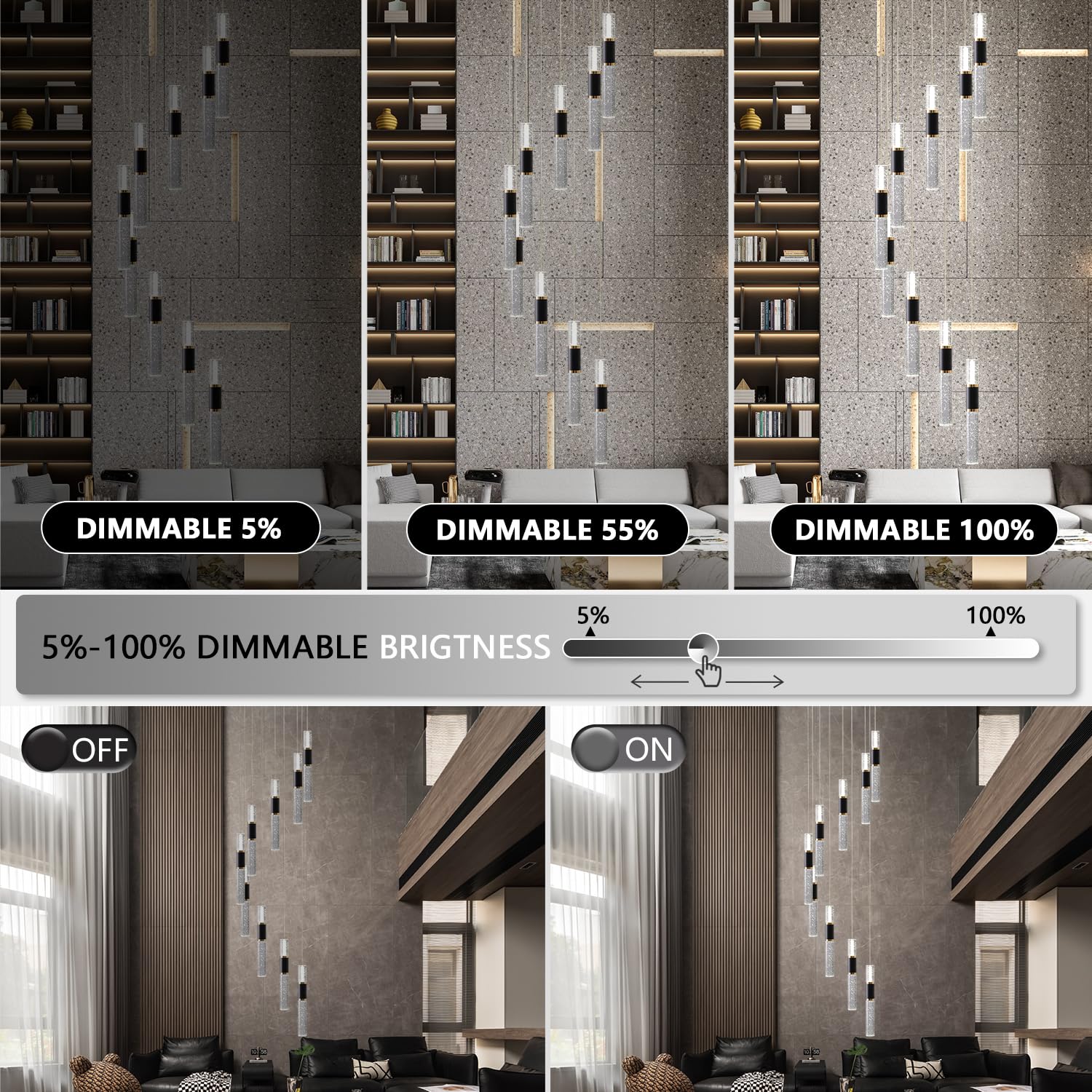 Led Chandelier,Black And Gold Modern Led Chandelier For High Ceilings,9-Light Foyer Chandelier For Entryway,Dimmable High Ceiling Chandelier For Staircase W Remote (3000K-6500K,10%-100% Brightness)