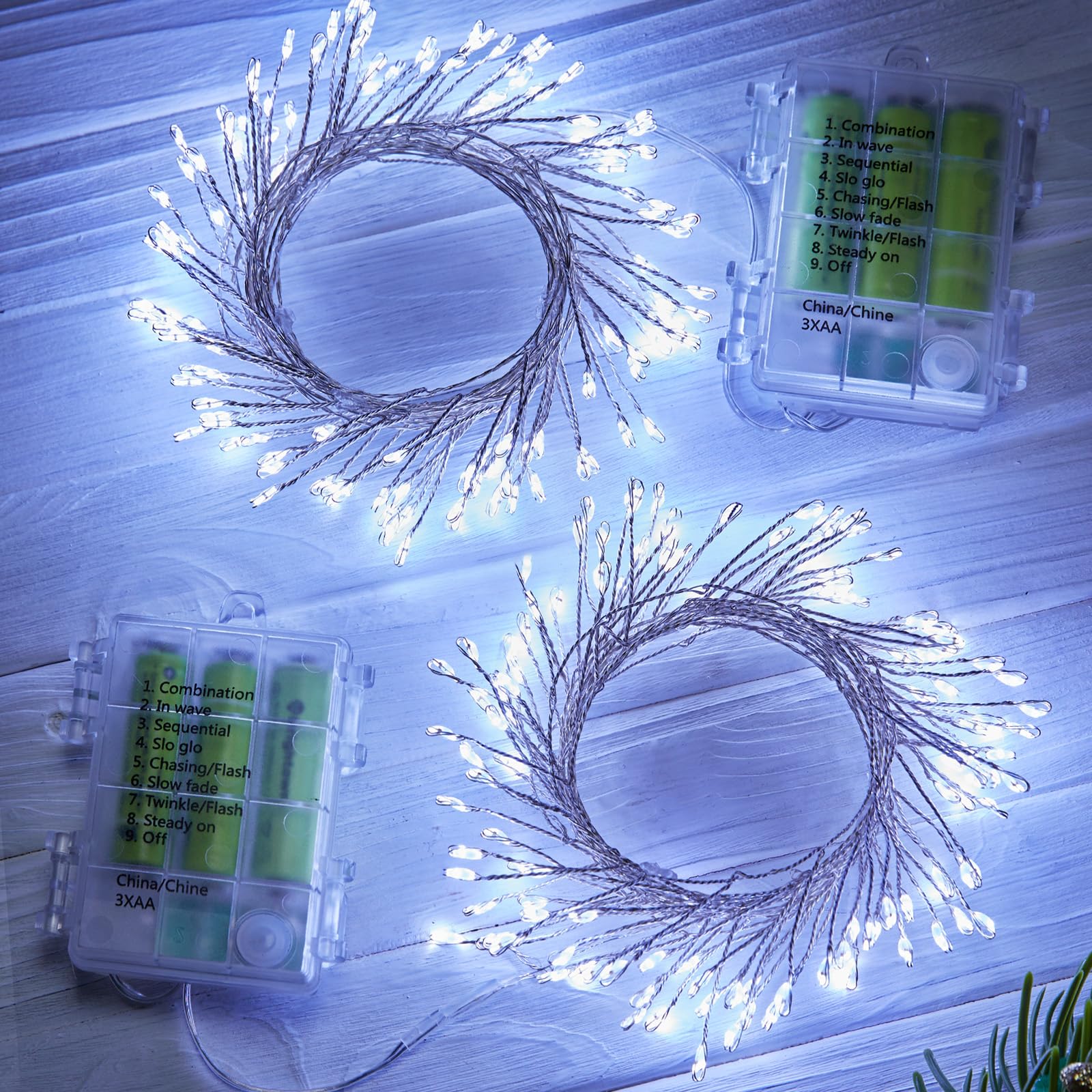 Minetom Outdoor Fairy Lights, 2 Pack Twinkle String Lights, 5 Feet, 60 LEDs, Battery Operated, Pure White