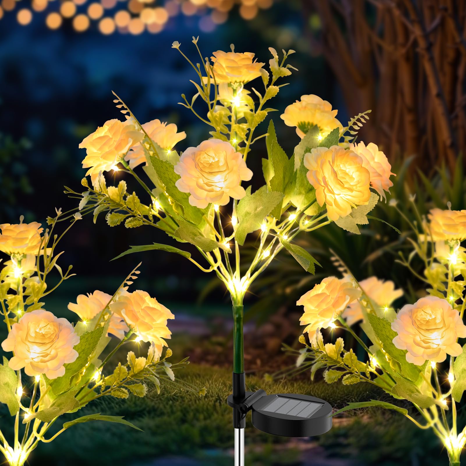 TopVelo Solar Garden Light 2 Packs, 42 LEDs Outdoor Solar Lighting with Hibiscus Flowers, Waterproof Outdoor Garden Light for Pa