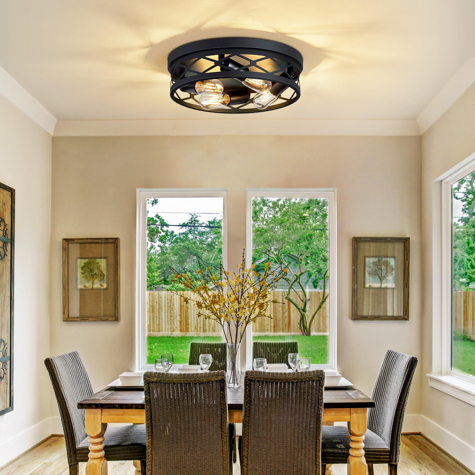 Xpehk 4-Light Farmhouse Ceiling Light Fixture,14 Inch Hallway Lighting Fixtures Ceiling,Light Fixtures Ceiling Mount For Kitchen